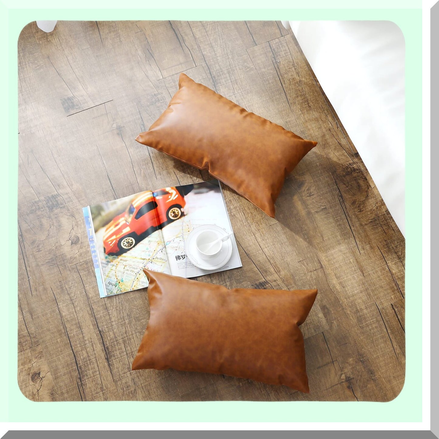 Rustic Leather Lumbar Pillow Covers Set - Modern Farmhouse Style 12x20 Inch Accent Pillowcase for Bedroom Living Room Sofa - Brown Throw Pillows 30x50cm