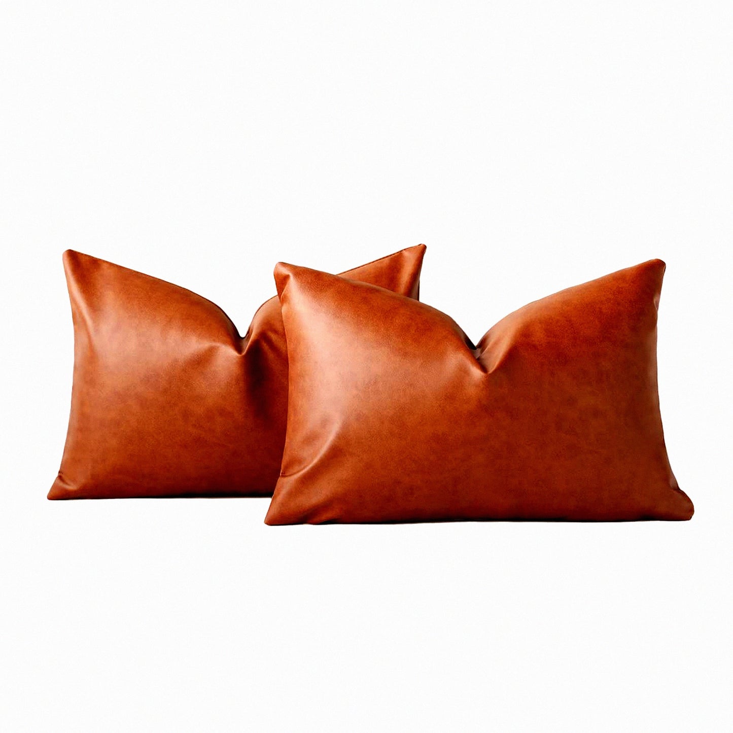 Rustic Leather Lumbar Pillow Covers Set - Modern Farmhouse Style 12x20 Inch Accent Pillowcase for Bedroom Living Room Sofa - Brown Throw Pillows 30x50cm