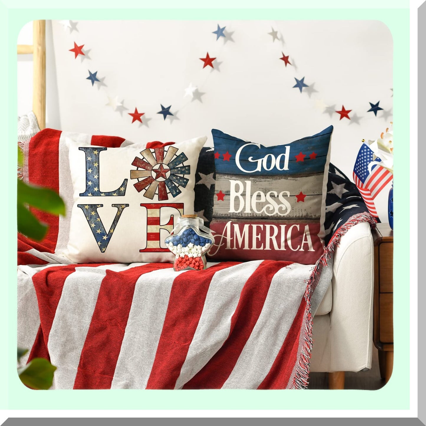 Patriotic Blessings Pillow Covers - Set of 4, Faith Family Freedom 4th of July Independence Memorial Day Decorations for Sofa Couch - 18x18