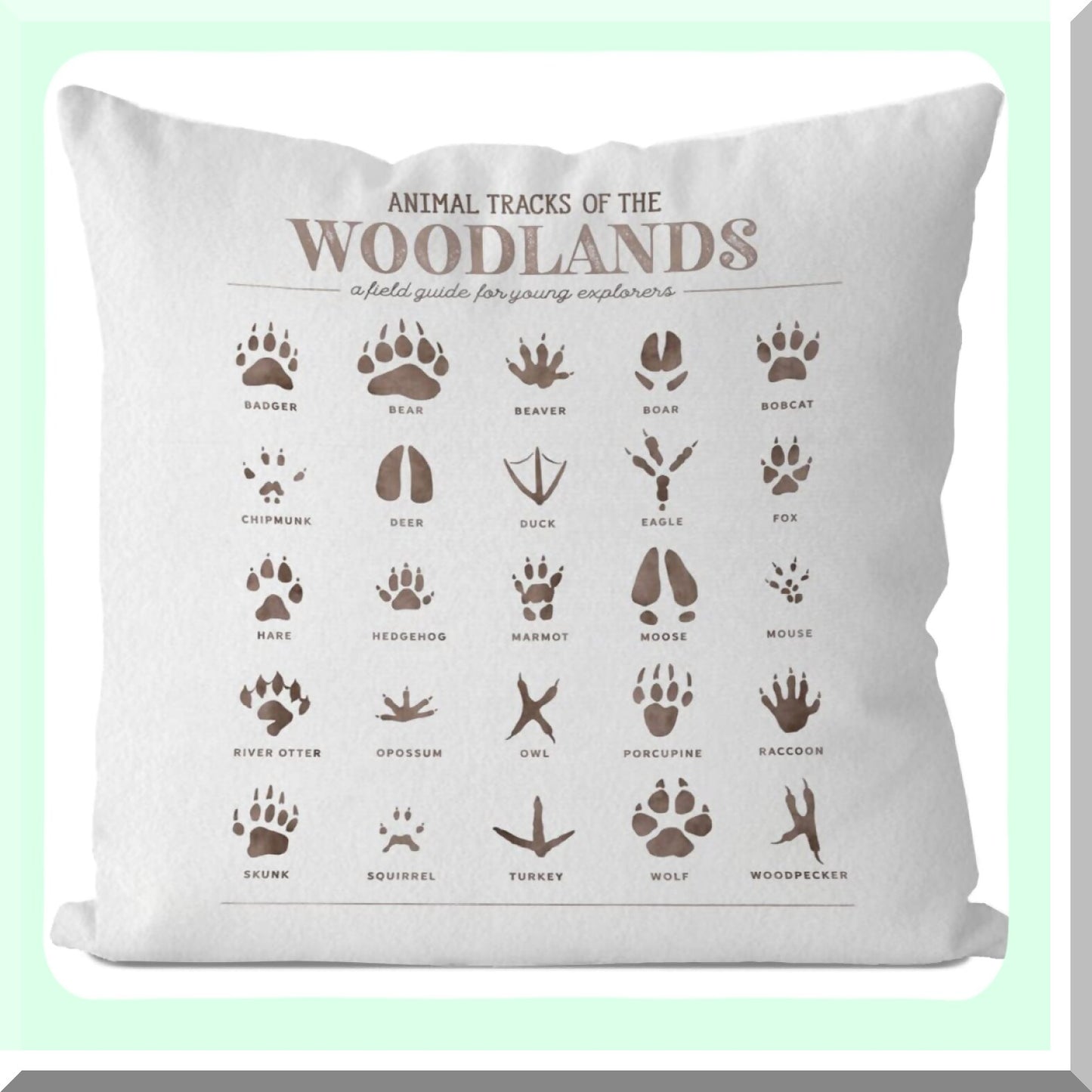 Forest Tracks Pillow Covers - Woodland Nursery Decor 18X18 - Animal Tracks Throw Pillowcase - Woodland Animal Decorative Pillow
