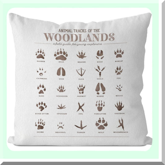 Forest Tracks Pillow Covers - Woodland Nursery Decor 18X18 - Animal Tracks Throw Pillowcase - Woodland Animal Decorative Pillow