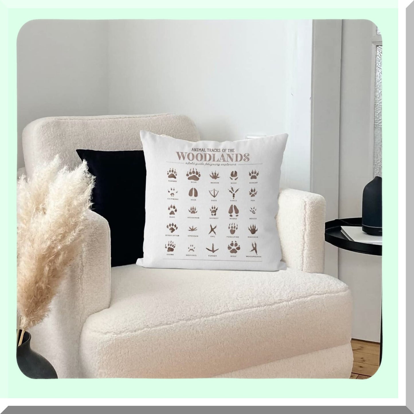 Forest Tracks Pillow Covers - Woodland Nursery Decor 18X18 - Animal Tracks Throw Pillowcase - Woodland Animal Decorative Pillow