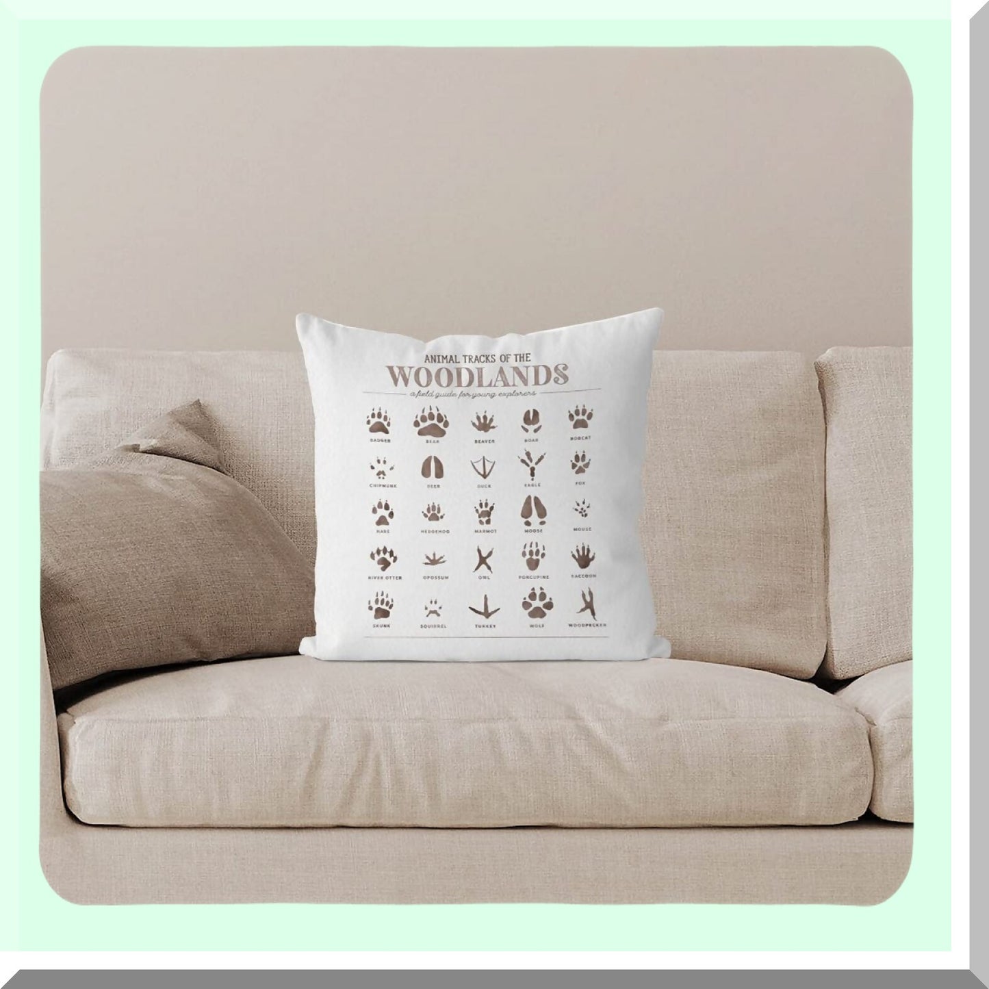 Forest Tracks Pillow Covers - Woodland Nursery Decor 18X18 - Animal Tracks Throw Pillowcase - Woodland Animal Decorative Pillow