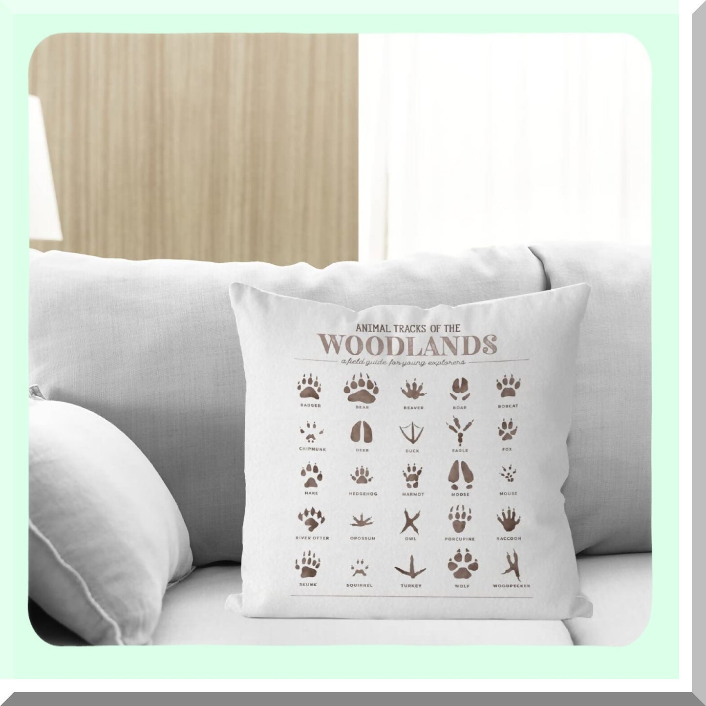 Forest Tracks Pillow Covers - Woodland Nursery Decor 18X18 - Animal Tracks Throw Pillowcase - Woodland Animal Decorative Pillow