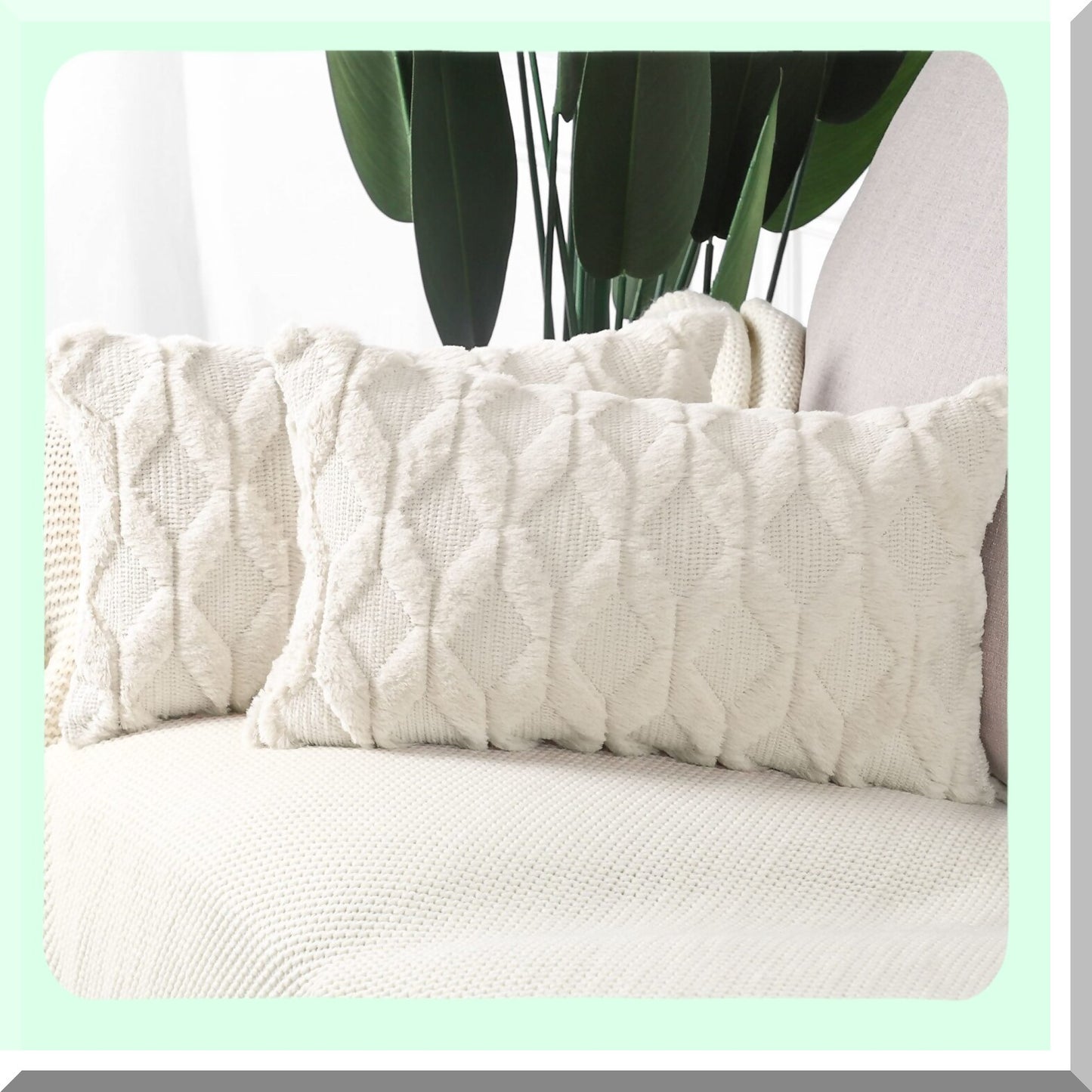 Luxury Plush Velvet Beige Throw Pillow Covers - Set of 2 | Soft Short Wool Decorative Cushion Cases 12x20 inch for Sofa Bedroom | Rectangular Style