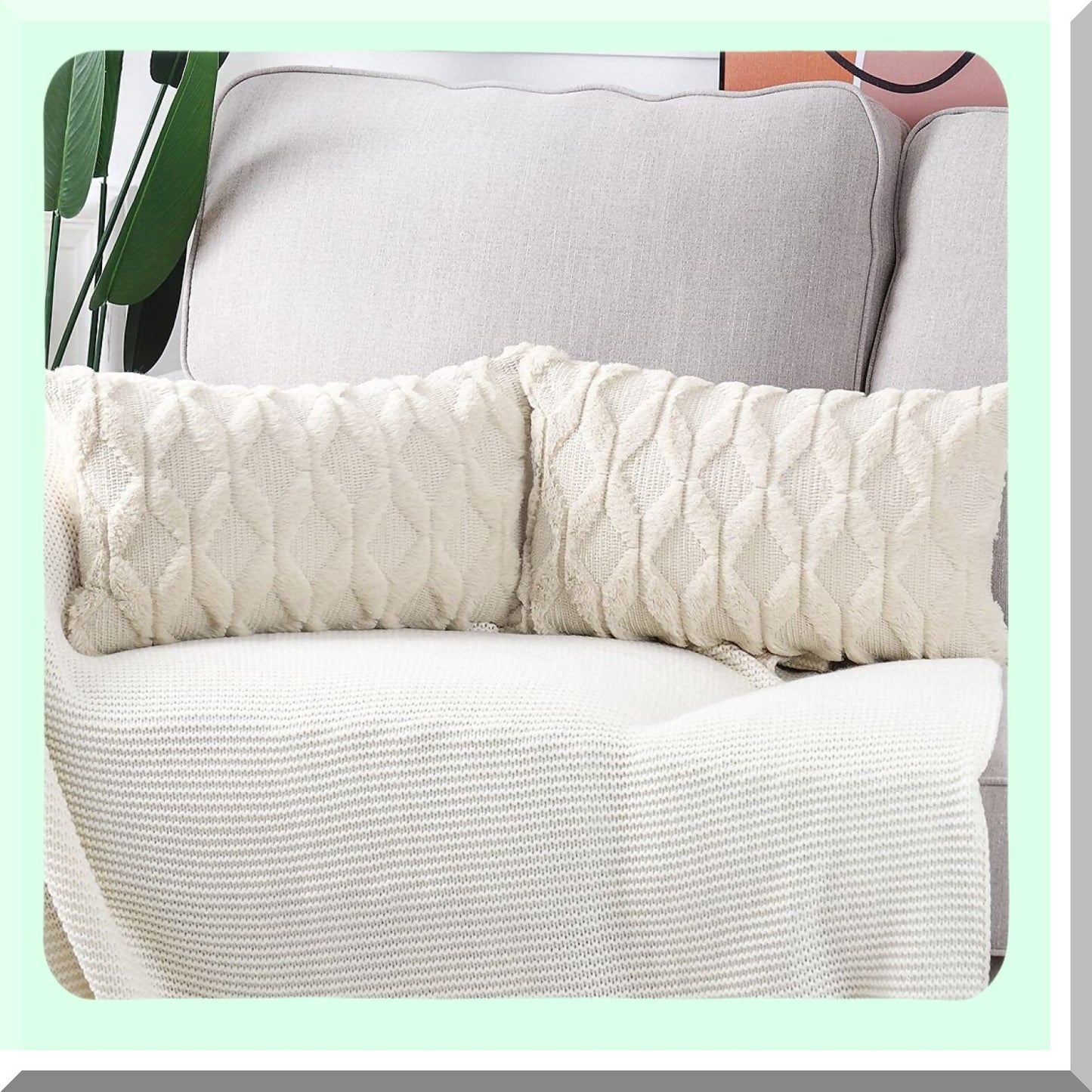 Luxury Plush Velvet Beige Throw Pillow Covers - Set of 2 | Soft Short Wool Decorative Cushion Cases 12x20 inch for Sofa Bedroom | Rectangular Style