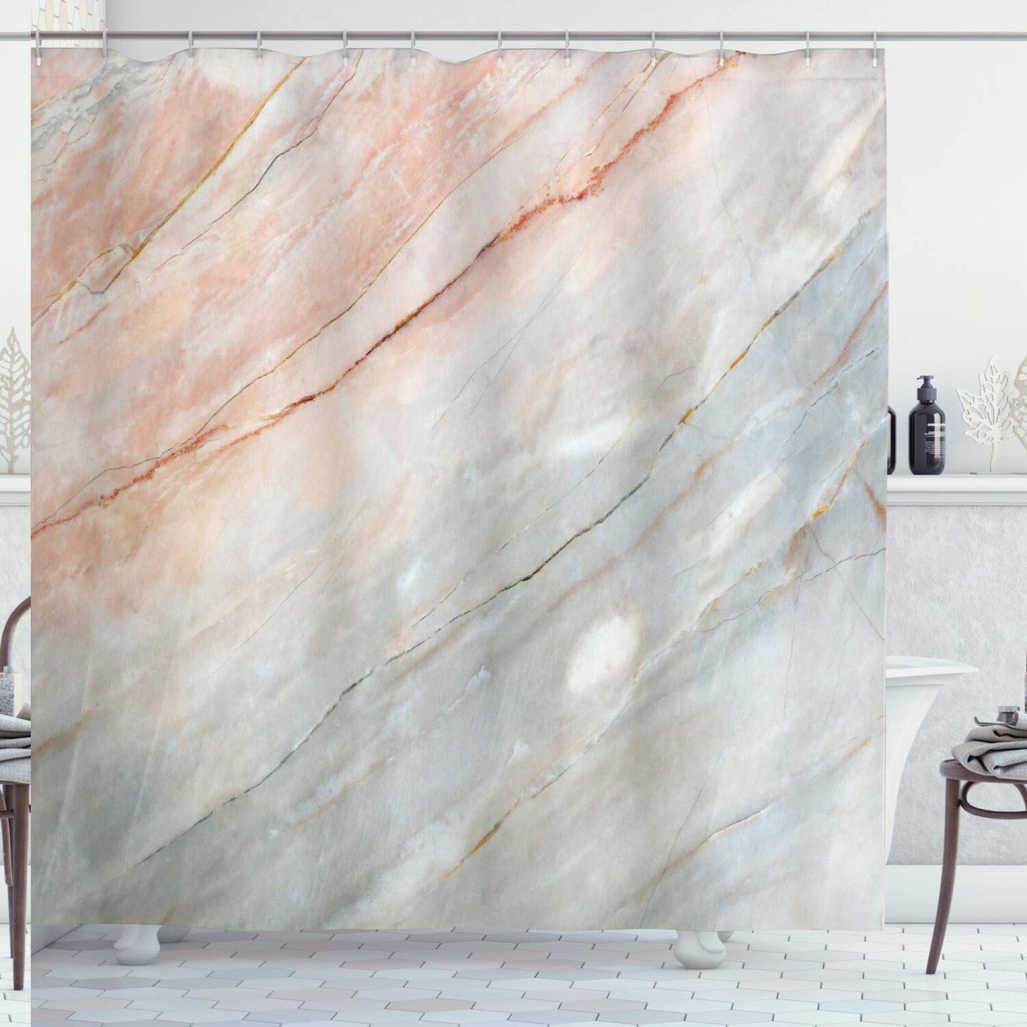 Marble Print Shower Curtain 69x70 inches Gray Peach