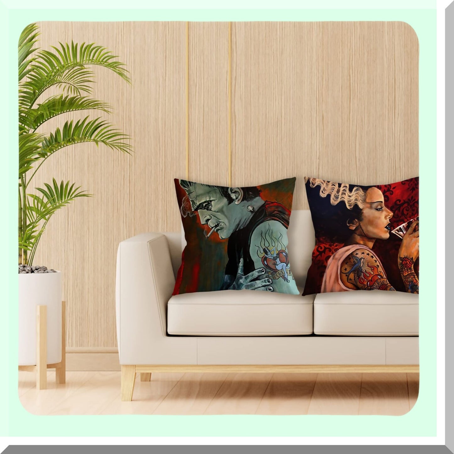 Monster Love Pillowcase Set - 18x18 Inch, Frankenstein Couple Decor, Wedding Anniversary Gift, Sofa Couch Bed Cushion Cover - Red Theme