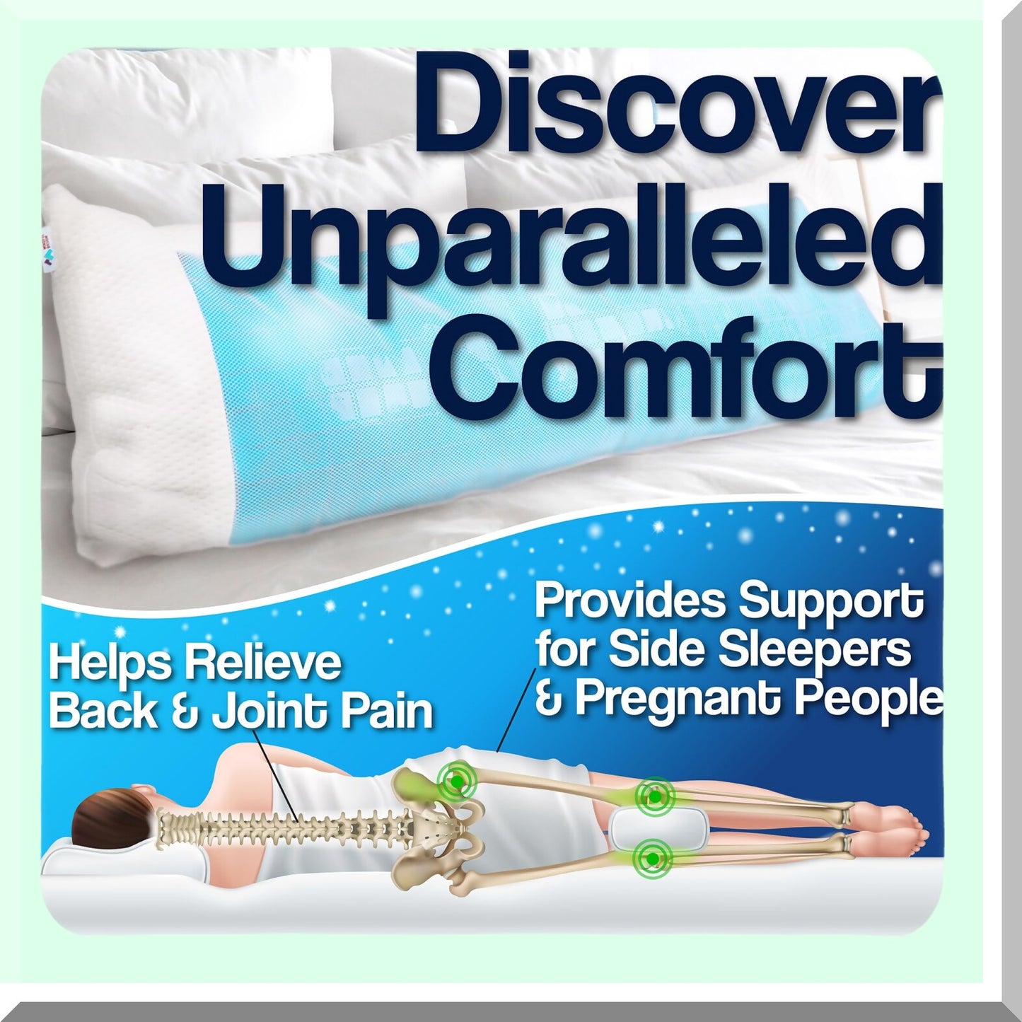 CoolGel Body Support Pillow - Extra Soft Shredded Memory Foam for Stomach, Side Sleepers, Pregnancy & Joint Comfort.