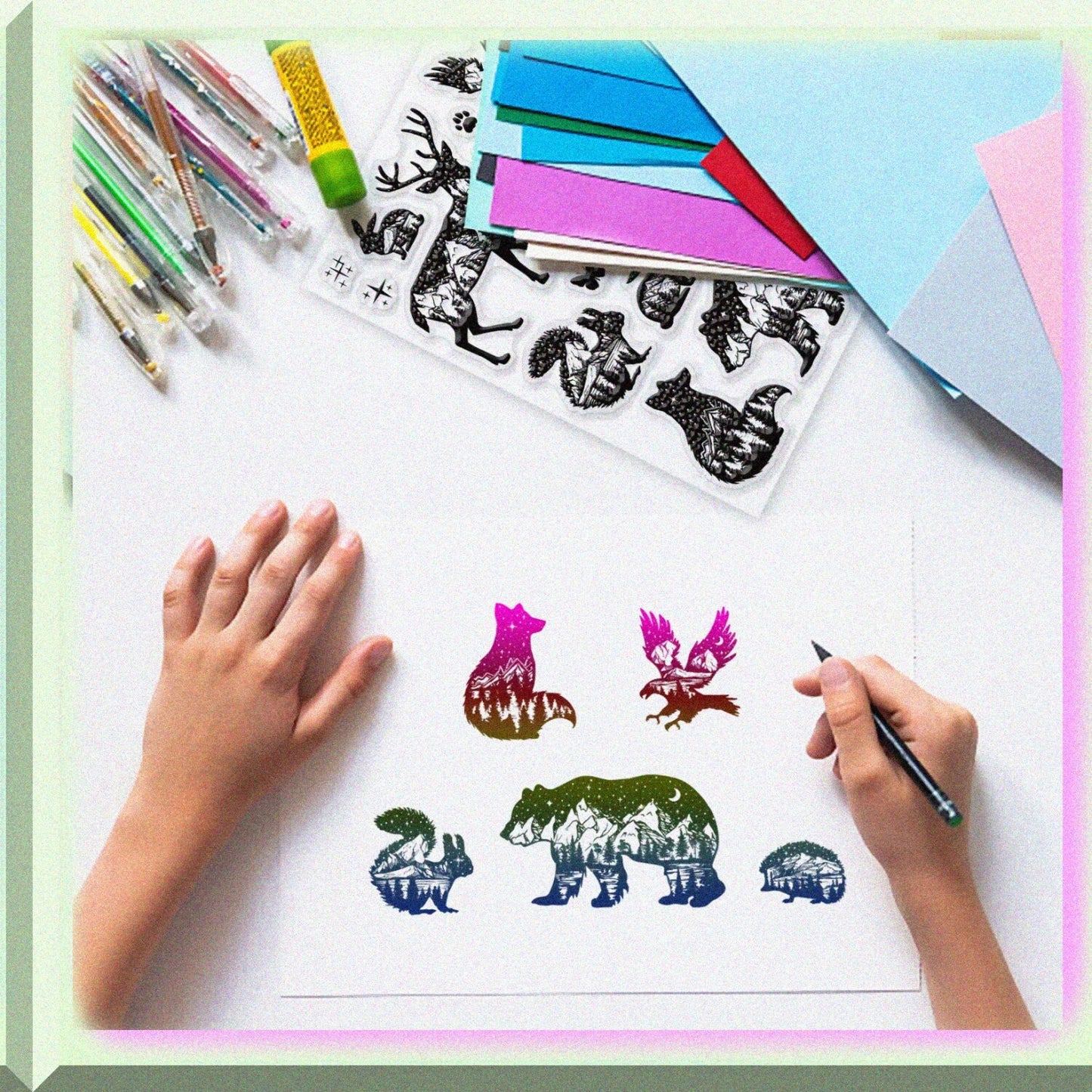 Animal Theme Silhouette Clear Stamp Set for Crafts