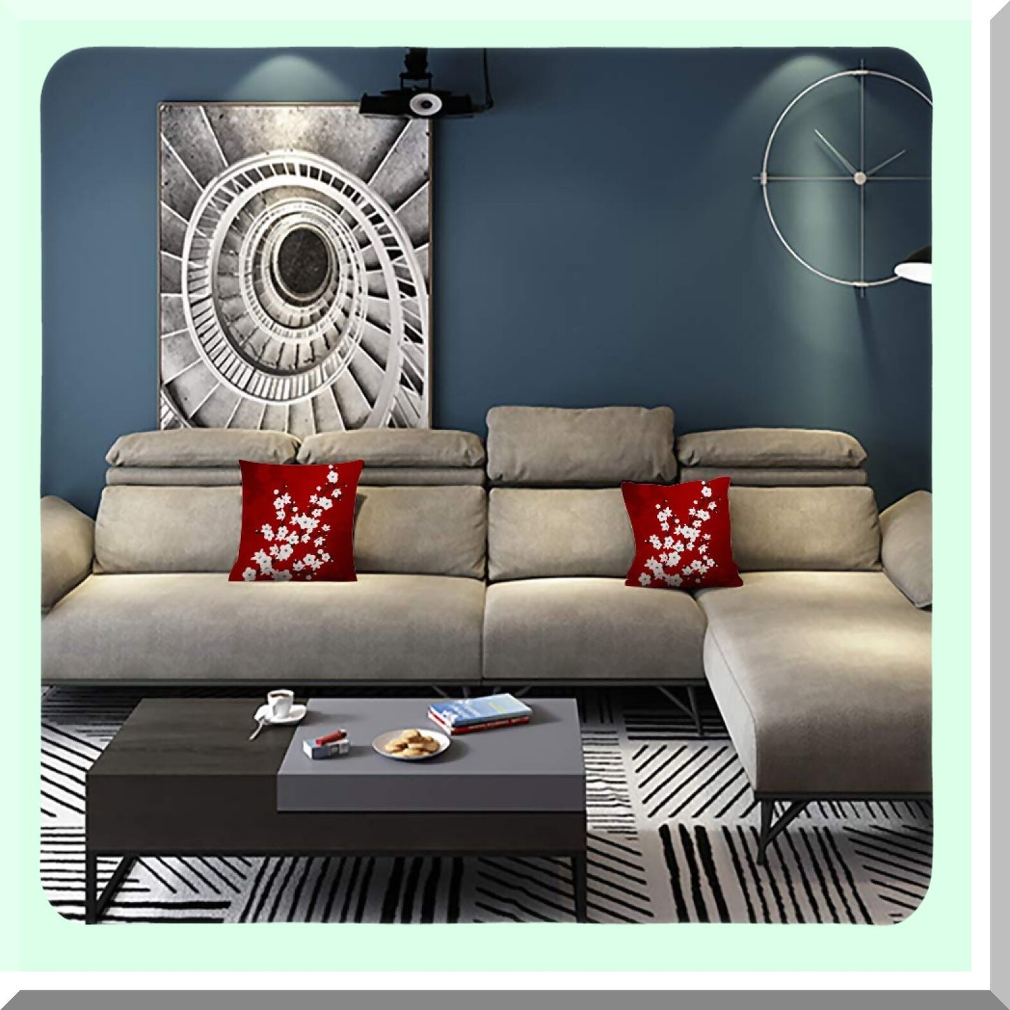 Cherry Blossoms Floral Decorative Pillow Cover - Red Black White Square Cushion Case for Home Couch Living Room Bed Sofa Car - 18x18 Inches