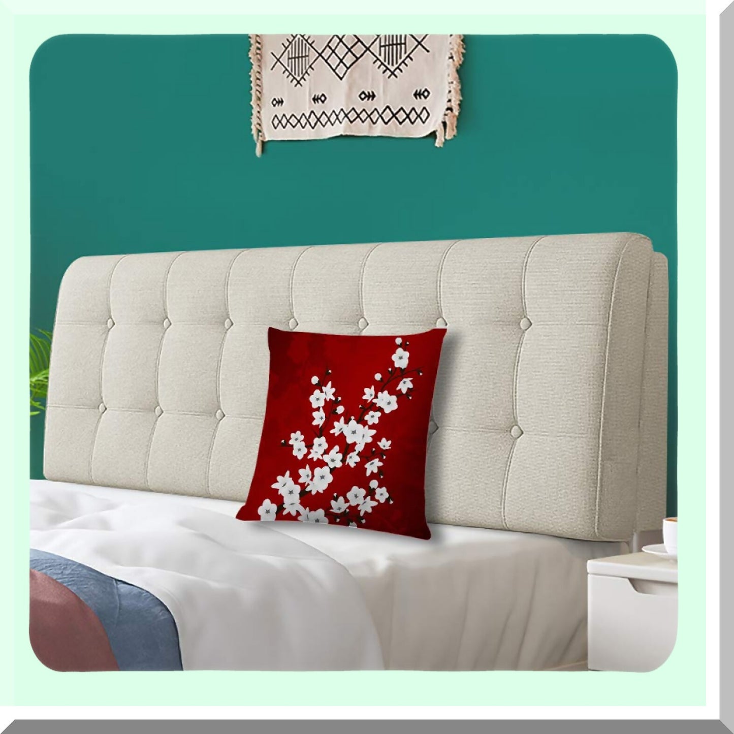 Cherry Blossoms Floral Decorative Pillow Cover - Red Black White Square Cushion Case for Home Couch Living Room Bed Sofa Car - 18x18 Inches