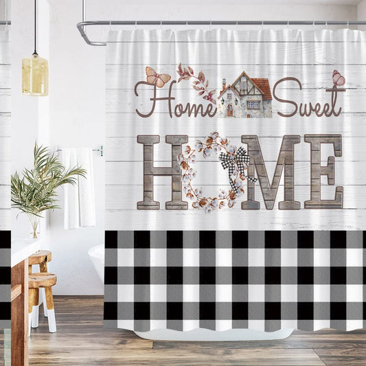 Buffalo Plaid Black and White Shower Curtain 70x70 Inches