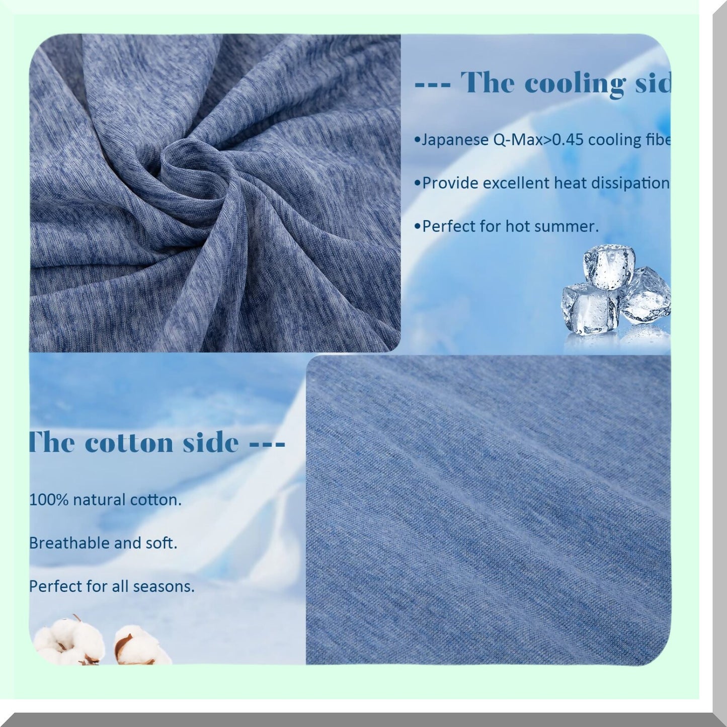 CoolMax Cooling Pillowcase - Double-Sided Design for Night Sweats & Hot Sleepers - Breathable Cotton Fabric - Hidden Zipper - 2 Pack 20" X 36" Blue