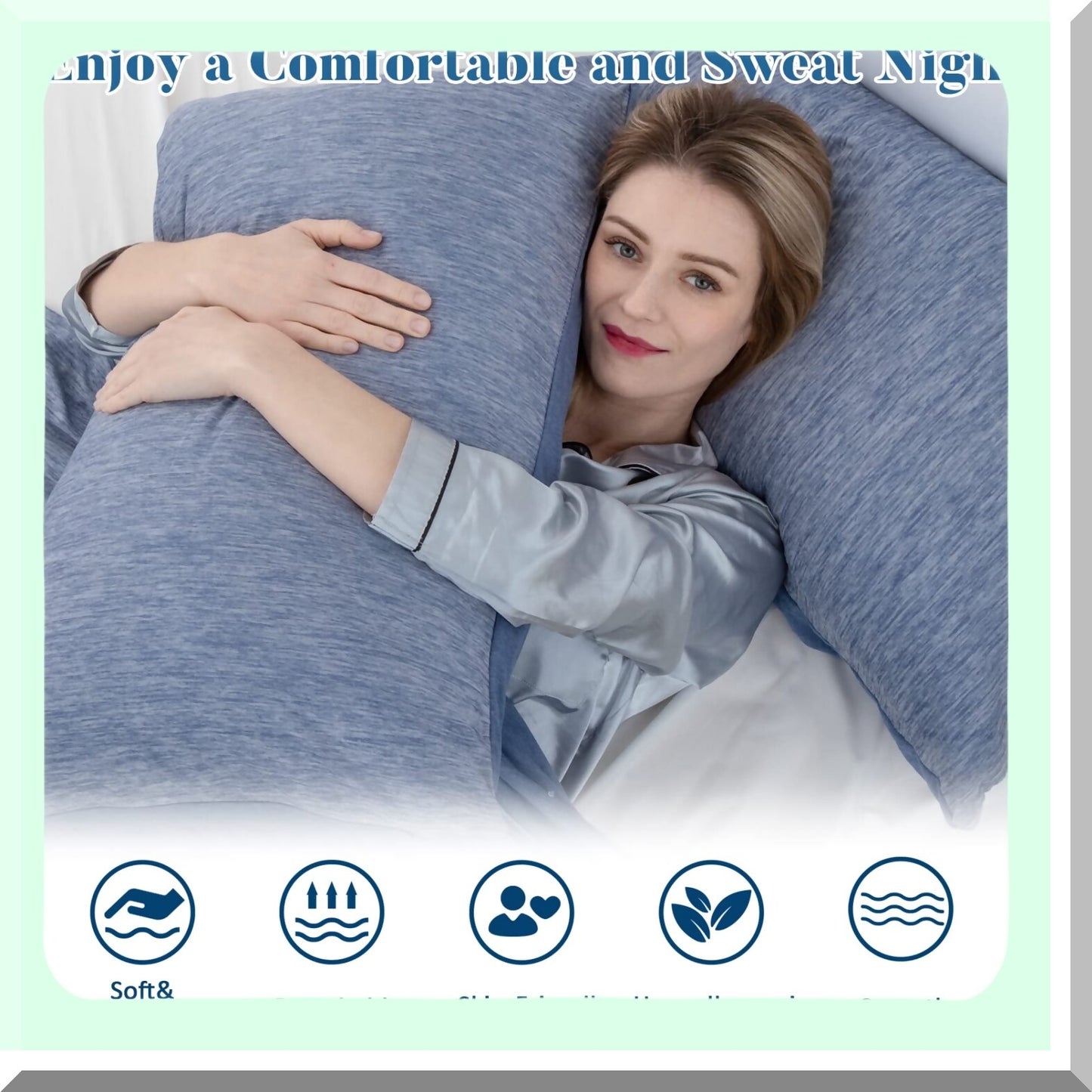 CoolMax Cooling Pillowcase - Double-Sided Design for Night Sweats & Hot Sleepers - Breathable Cotton Fabric - Hidden Zipper - 2 Pack 20" X 36" Blue