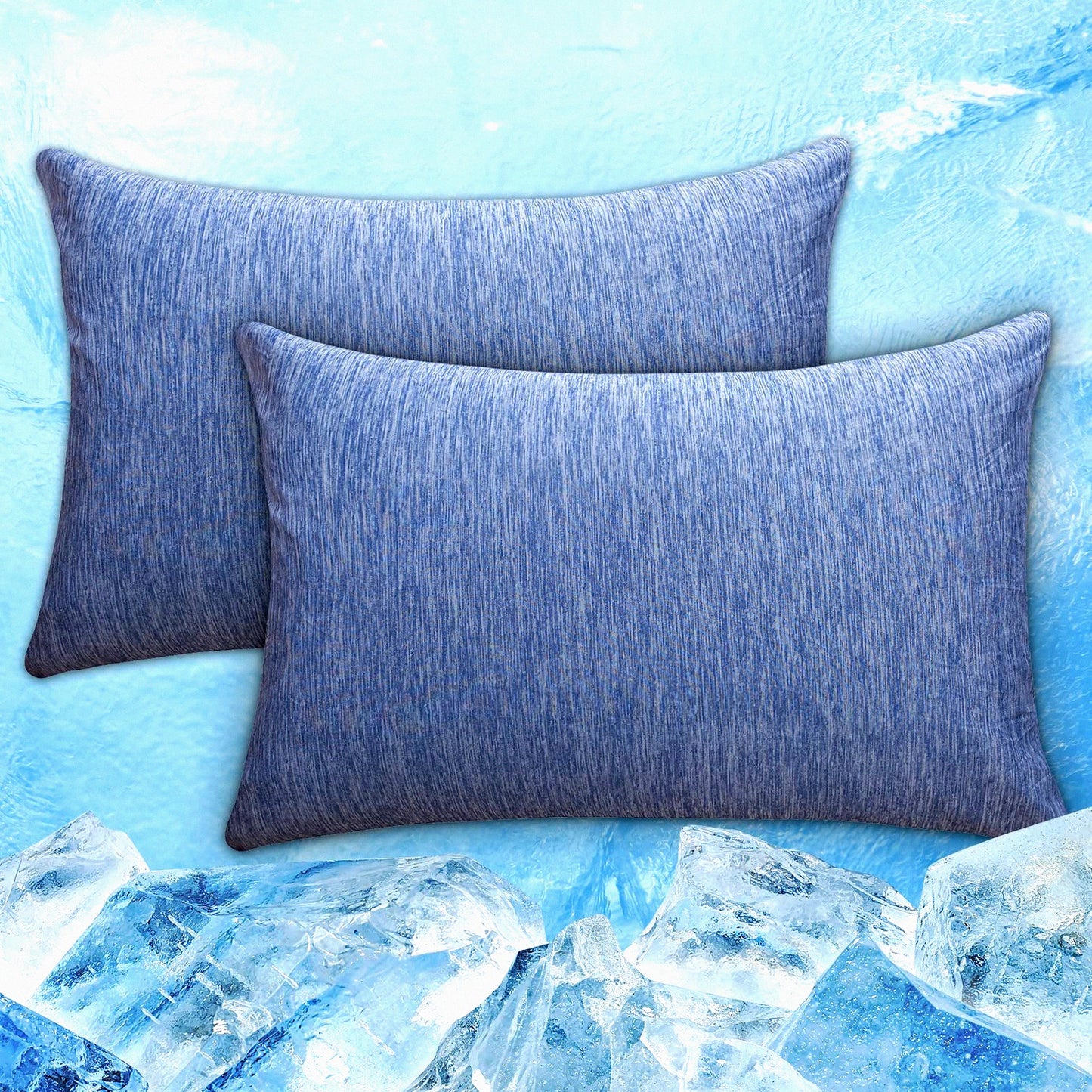 CoolMax Cooling Pillowcase - Double-Sided Design for Night Sweats & Hot Sleepers - Breathable Cotton Fabric - Hidden Zipper - 2 Pack 20" X 36" Blue