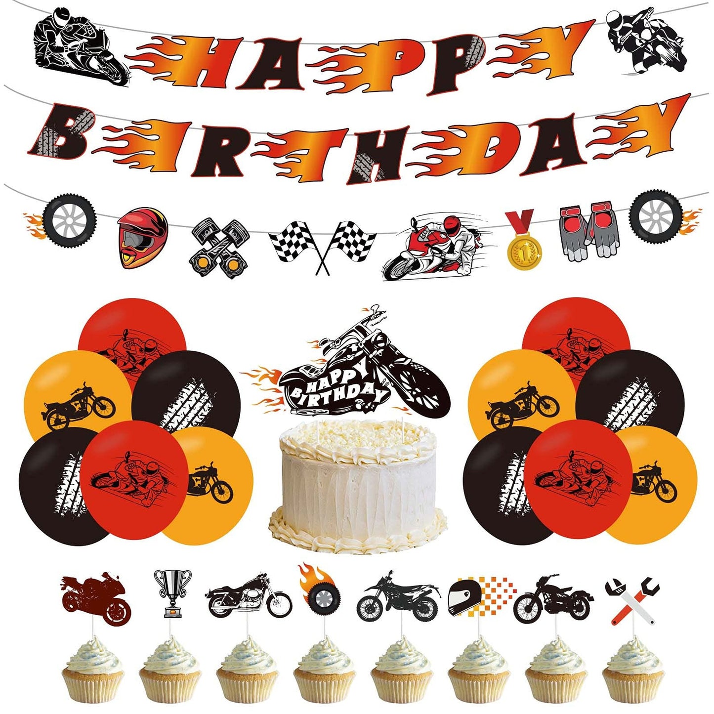 Motorcycle Birthday Decorations Set for Kids and Teens