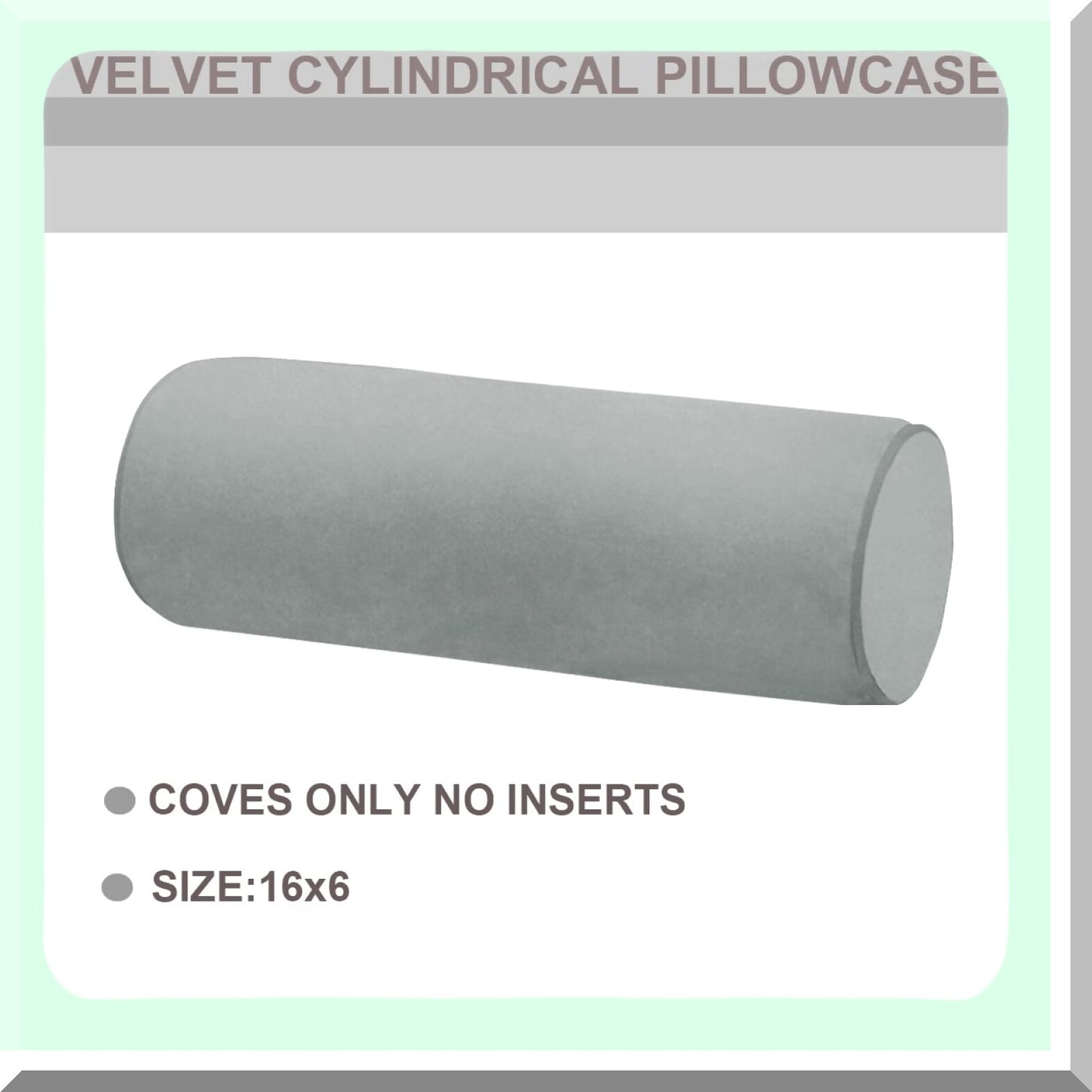 Velvet Cervical Cylinder Pillowcase - Gray 16x6 - Hidden Zipper - Neck Roll Memory Pillow Cover - Round Cushion for Home Decor - House Neck Roll Pillow