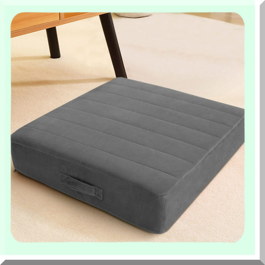 Tufted Foam Floor Cushion - Large Square Seating Pillow for Adults & Kids - Washable Meditation Seat for Yoga & Sitting - Soft Grey 22"