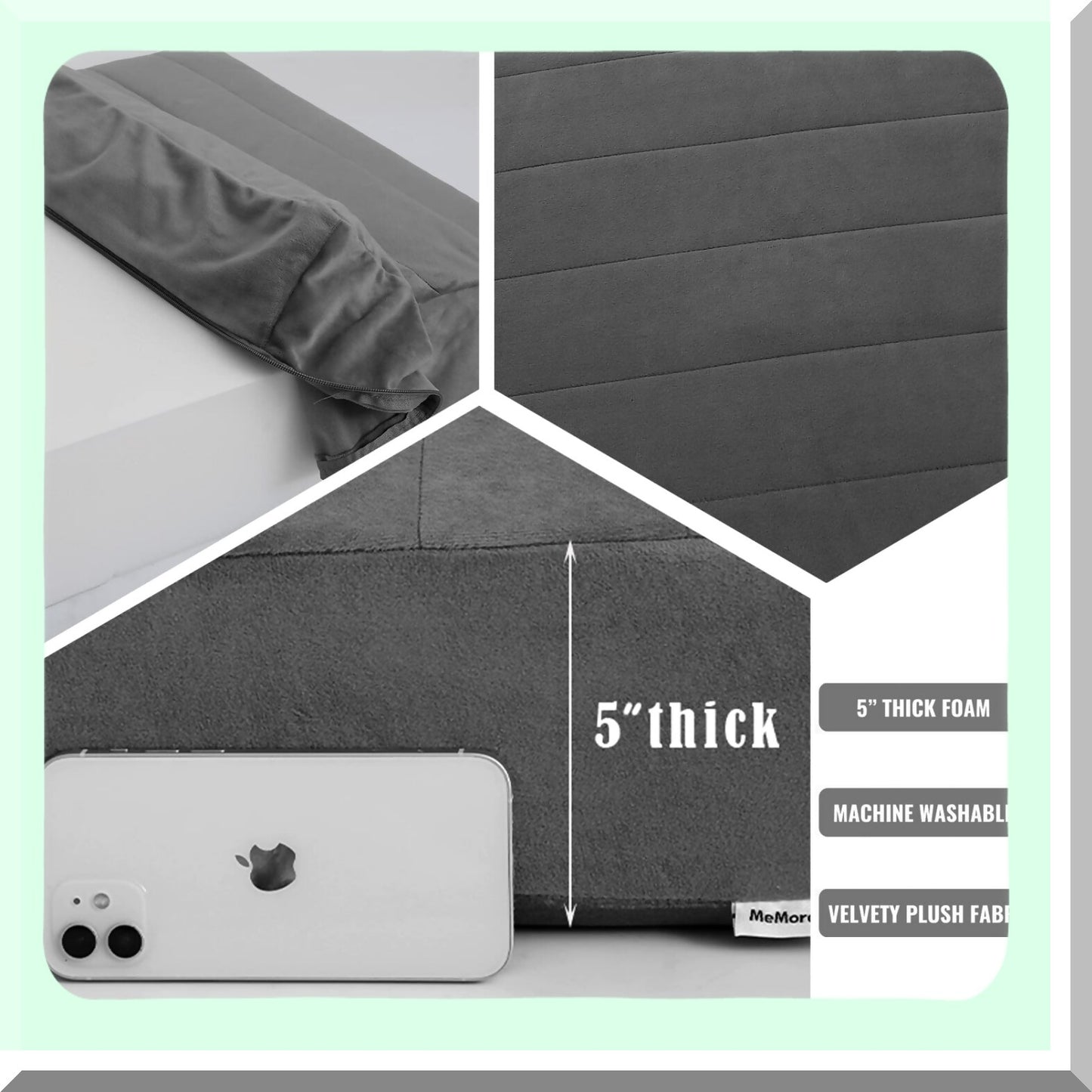 Tufted Foam Floor Cushion - Large Square Seating Pillow for Adults & Kids - Washable Meditation Seat for Yoga & Sitting - Soft Grey 22"