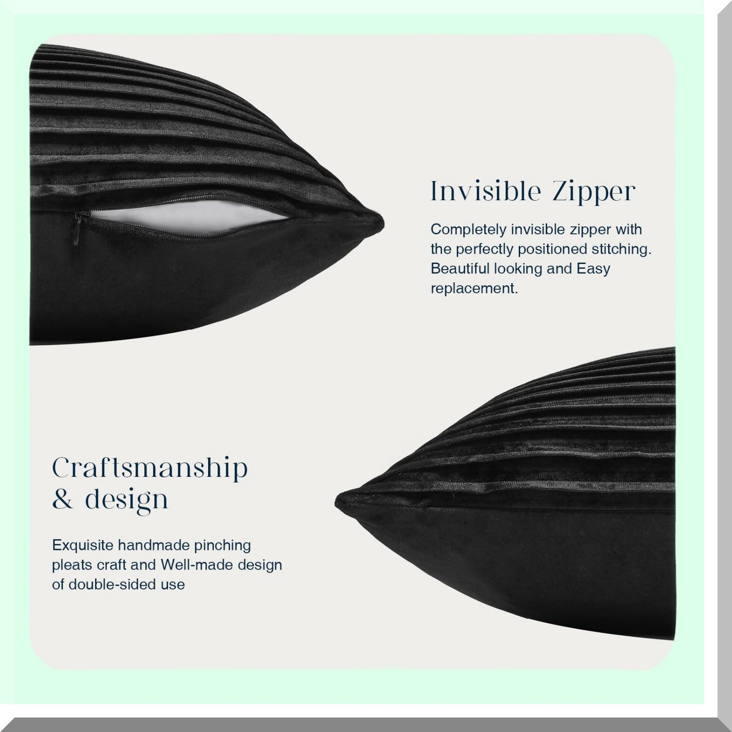 Luxury Velvet Pleated Throw Pillow Covers - Set of 2 | Soft Crushed Velvet Square Cushion Cases for Couch, Bed, Chair | Decorative Black Pillowcases 18x18"