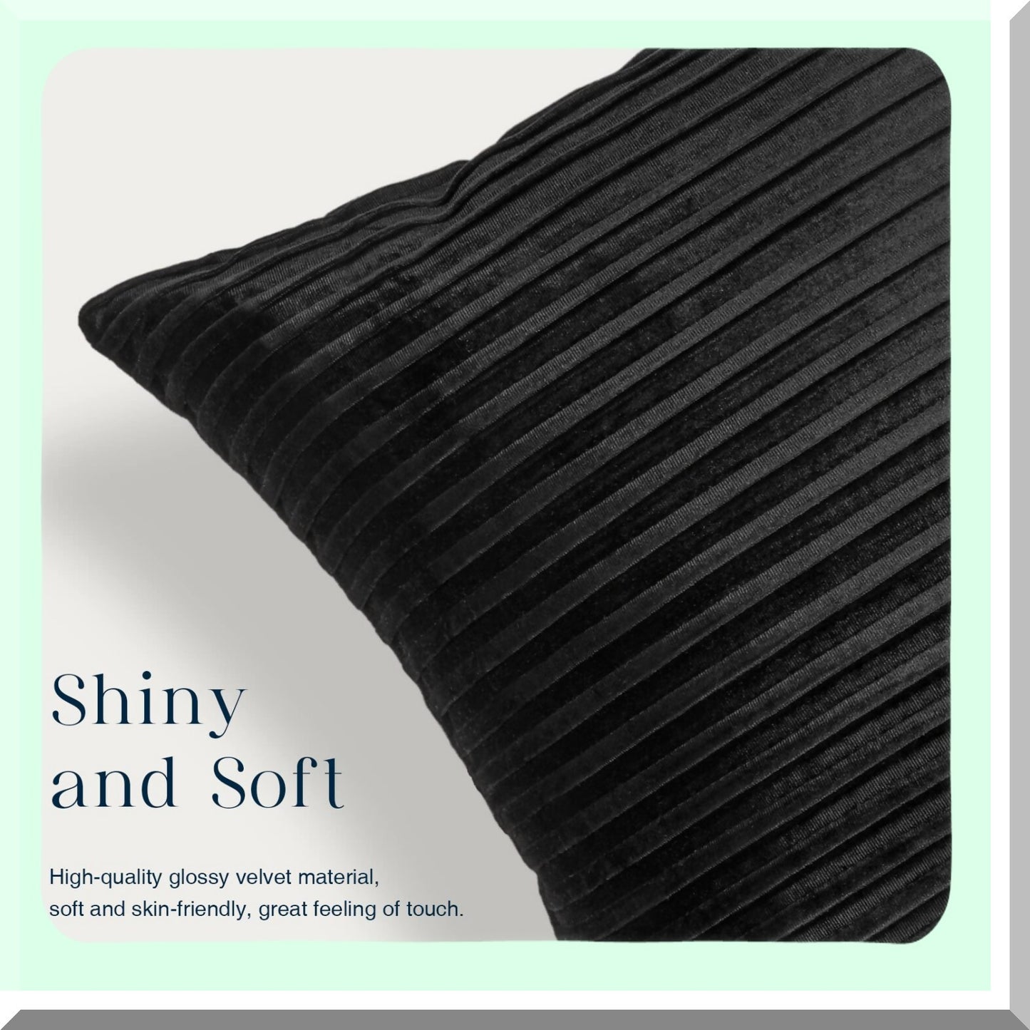 Luxury Velvet Pleated Throw Pillow Covers - Set of 2 | Soft Crushed Velvet Square Cushion Cases for Couch, Bed, Chair | Decorative Black Pillowcases 18x18"