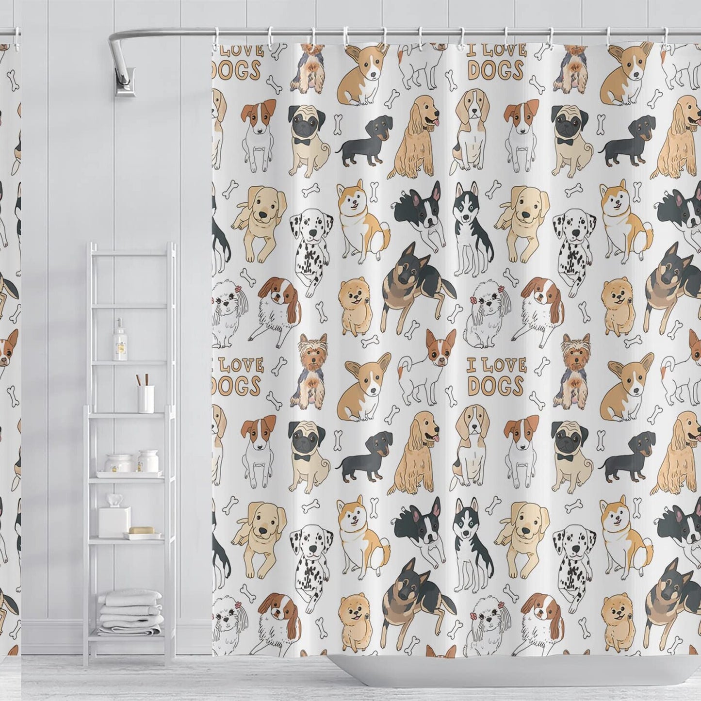 Kids Dog Animal Shower Curtain 72x72 Inch Waterproof Polyester