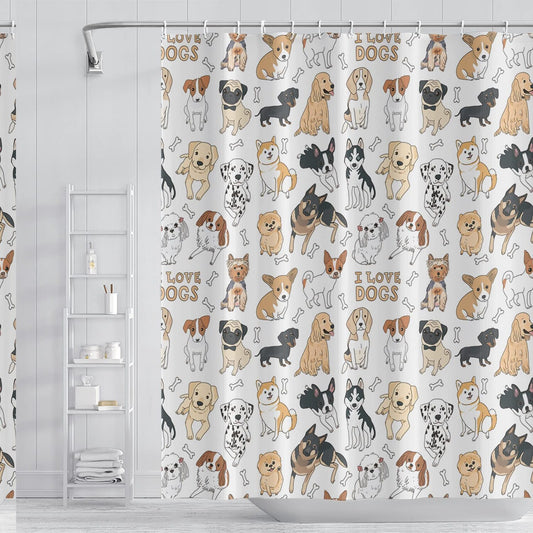 Kids Dog Animal Shower Curtain 72x72 Inch Waterproof Polyester