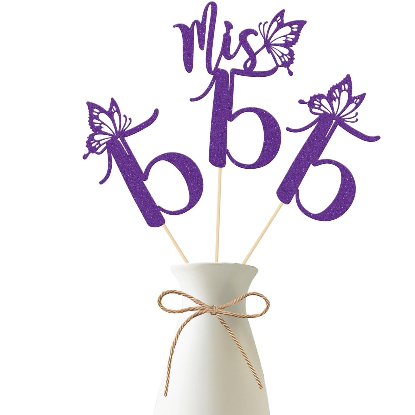 Hello 15 Centerpiece Sticks - 12 Piece Purple Happy Birthday Decorations Set for Cheers to 15 Years Old Anniversary Party Supplies