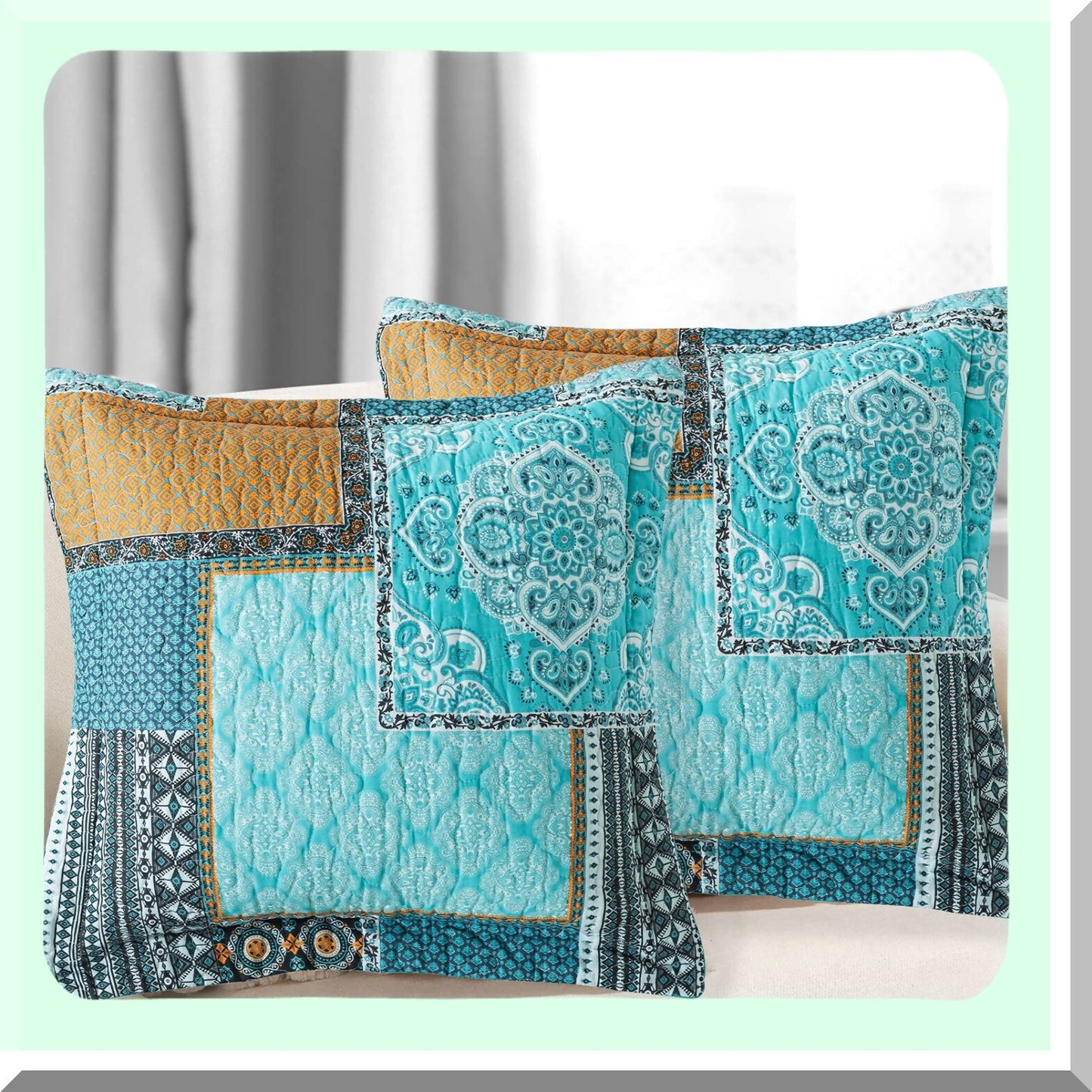 Green Floral Boho Farmhouse Pillow Covers - Set of 2, 18x18 Inch Square Cushion Covers for Couch, Bed, Sofa - Decorative Chic Pattern