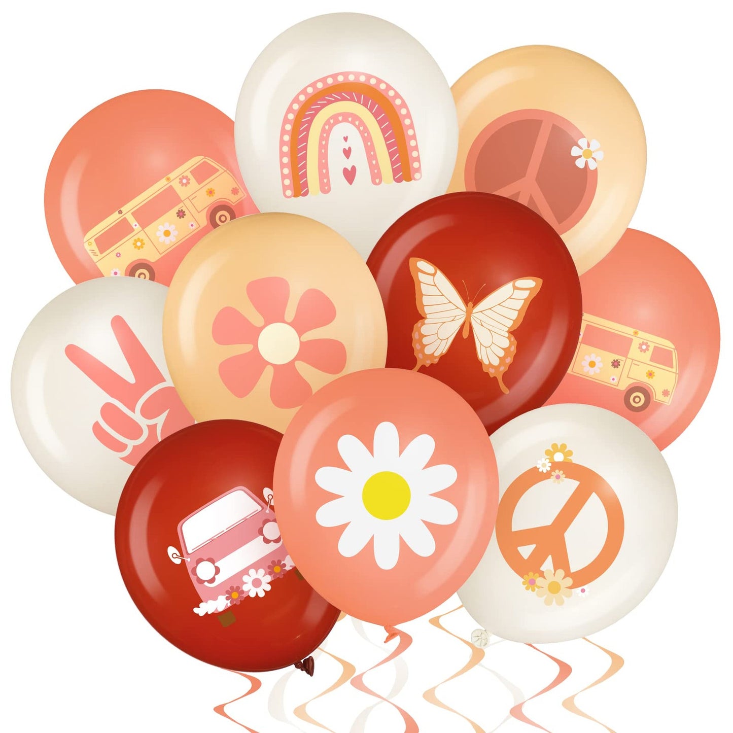 Retro Daisy Rainbow Peace Balloons - 45 Piece Groovy Boho Party Decorations for Baby Kids Girls - Flower Power Latex Balloons Hippie Theme