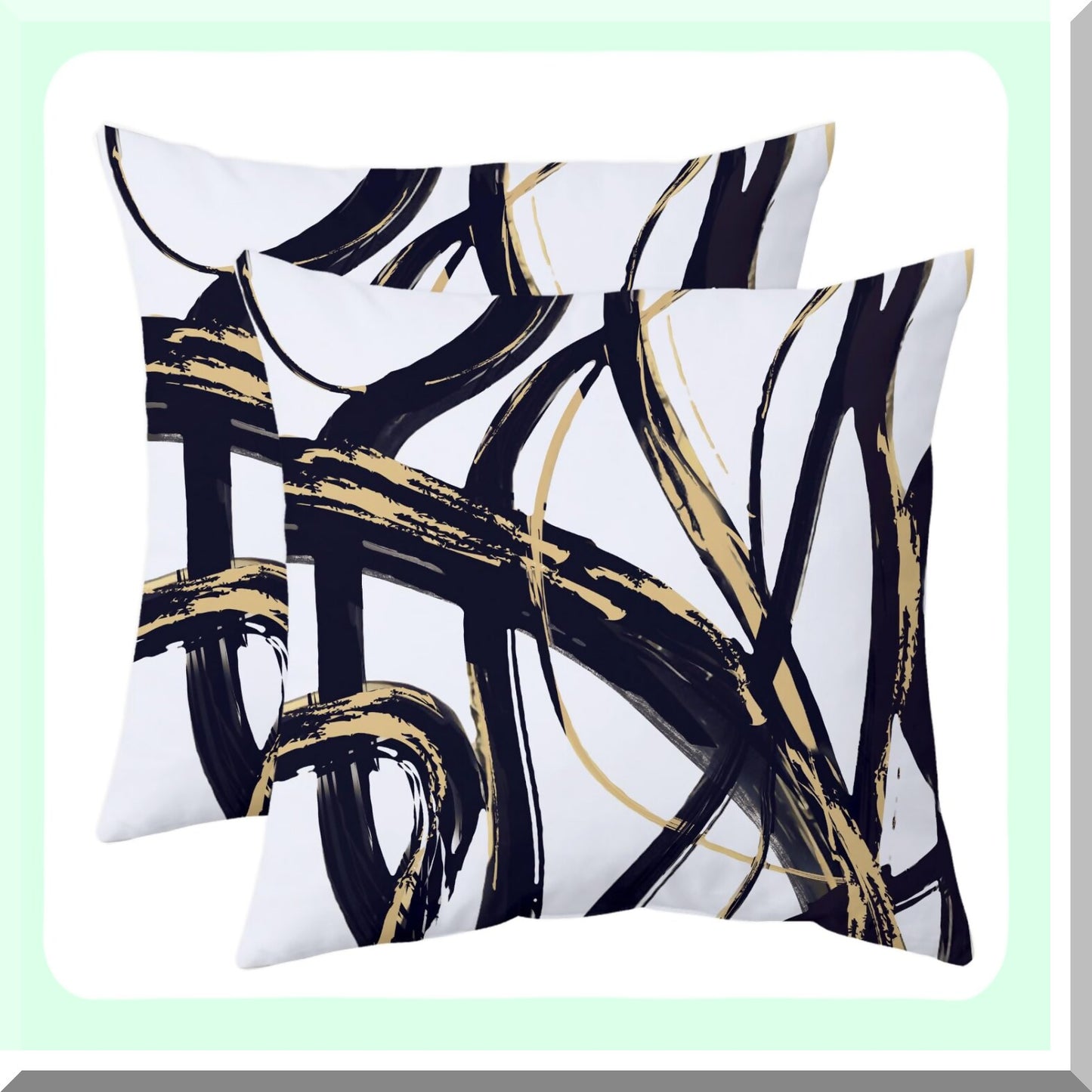 Ink Line Minimalist Decor Pillow Covers Set - Black Gold Abstract Modern Square Cushion Covers for Sofa Bed Living Room 16x16 inch - Home Decor