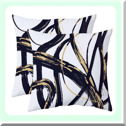 Ink Line Minimalist Decor Pillow Covers Set - Black Gold Abstract Modern Square Cushion Covers for Sofa Bed Living Room 16x16 inch - Home Decor
