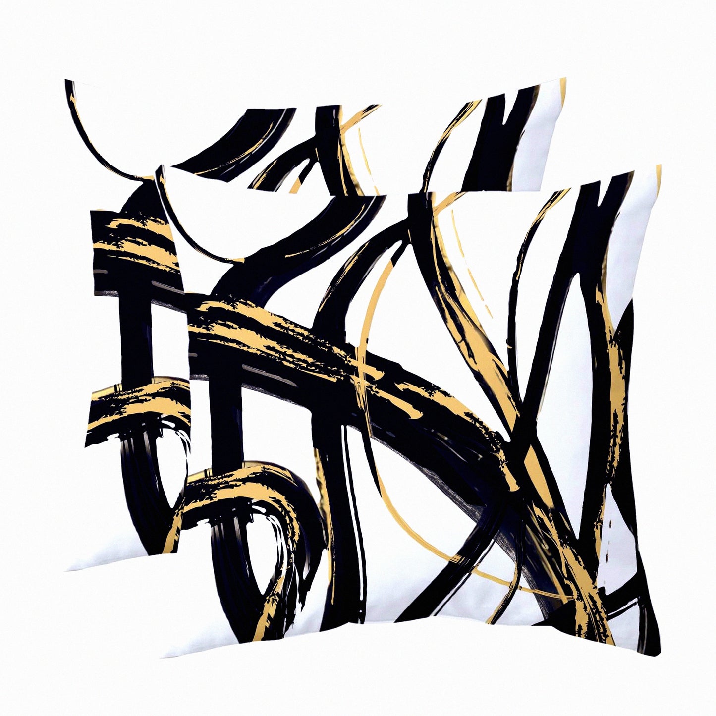 Ink Line Minimalist Decor Pillow Covers Set - Black Gold Abstract Modern Square Cushion Covers for Sofa Bed Living Room 16x16 inch - Home Decor