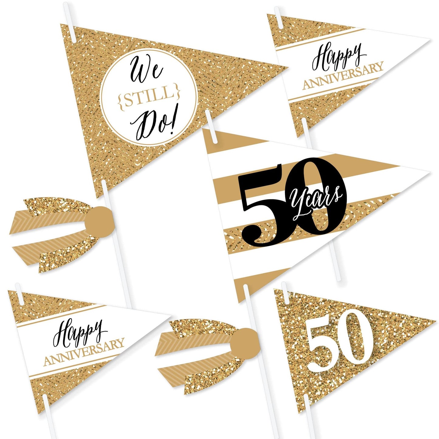 Golden Memories Anniversary Photo Props & Pennant Flags - Set of 20 - Celebrate 50 Years of Love with Triangle Party Decorations for We Still Do Anniversary