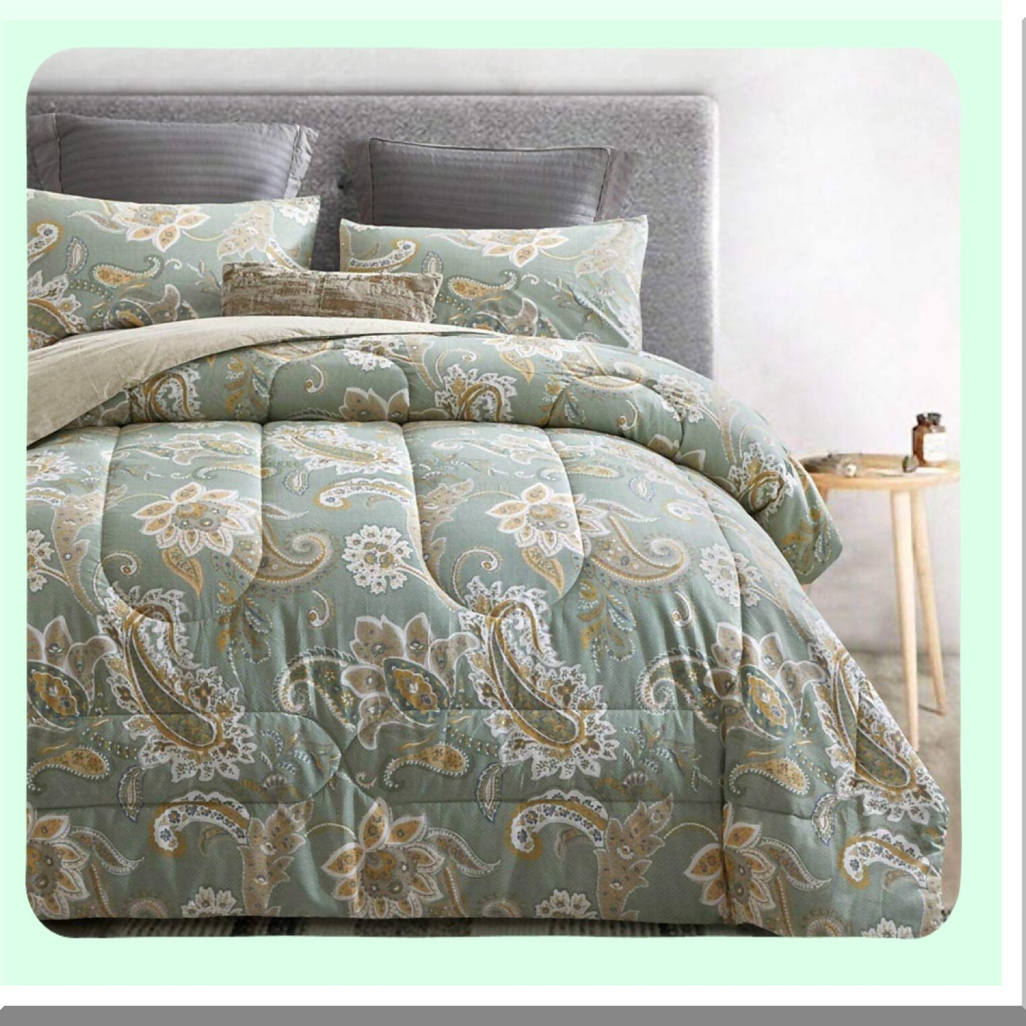 Sage Green Paisley Cotton Comforter Set - Queen Size 3-Piece Bedding with Soft Microfiber Fill, Lightweight Reversible Duvet Insert for All Seasons by MEZY