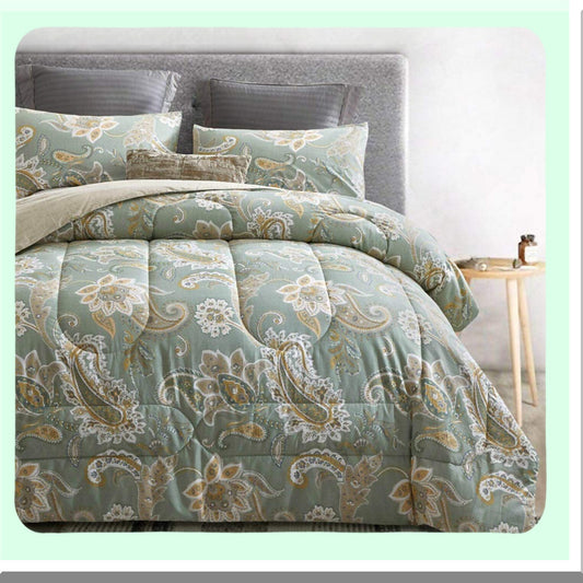 Sage Green Paisley Cotton Comforter Set - Queen Size 3-Piece Bedding with Soft Microfiber Fill, Lightweight Reversible Duvet Insert for All Seasons by MEZY