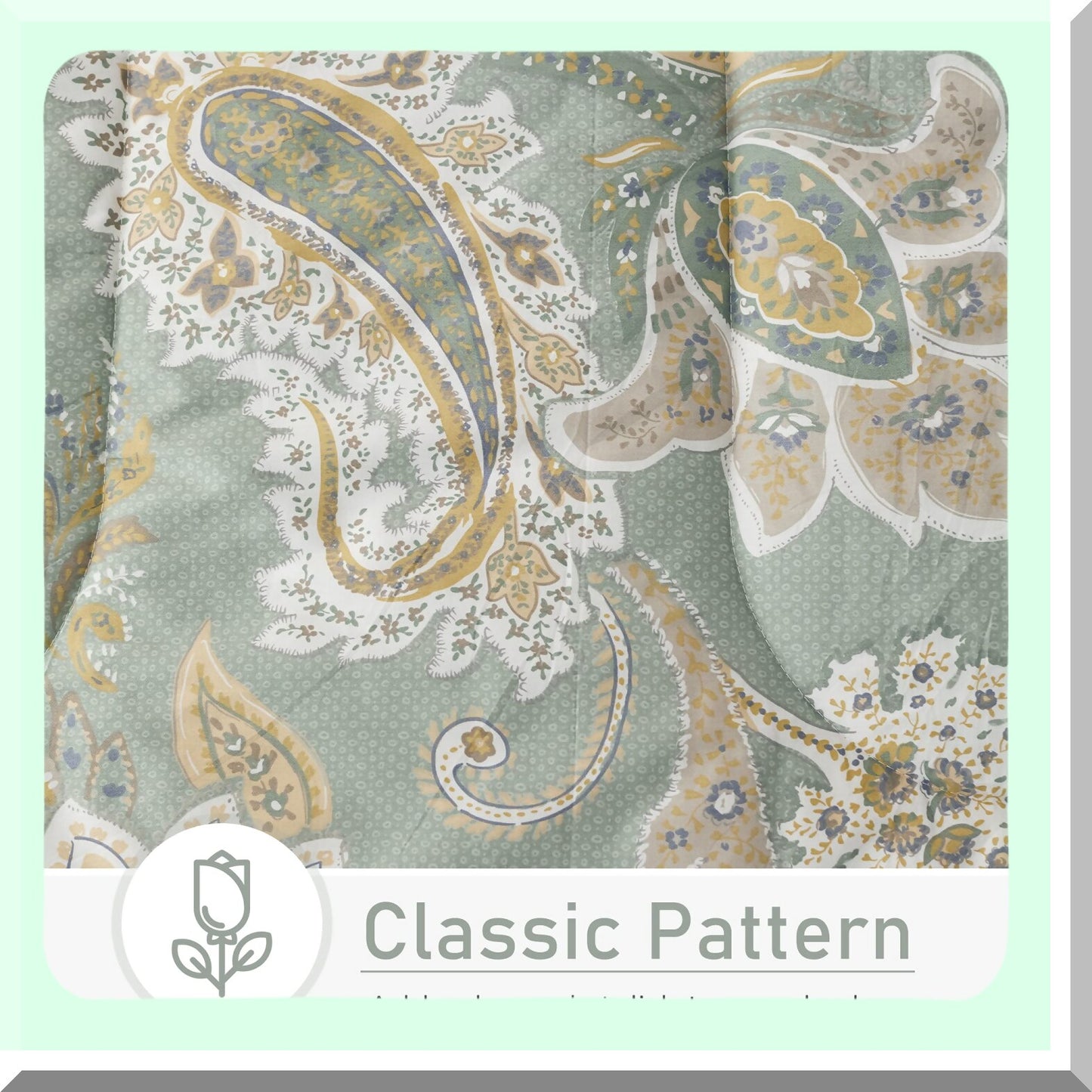 Sage Green Paisley Cotton Comforter Set - Queen Size 3-Piece Bedding with Soft Microfiber Fill, Lightweight Reversible Duvet Insert for All Seasons by MEZY