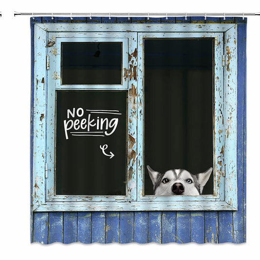 Dog Shower Curtain 70x70 Inch Blue and Black