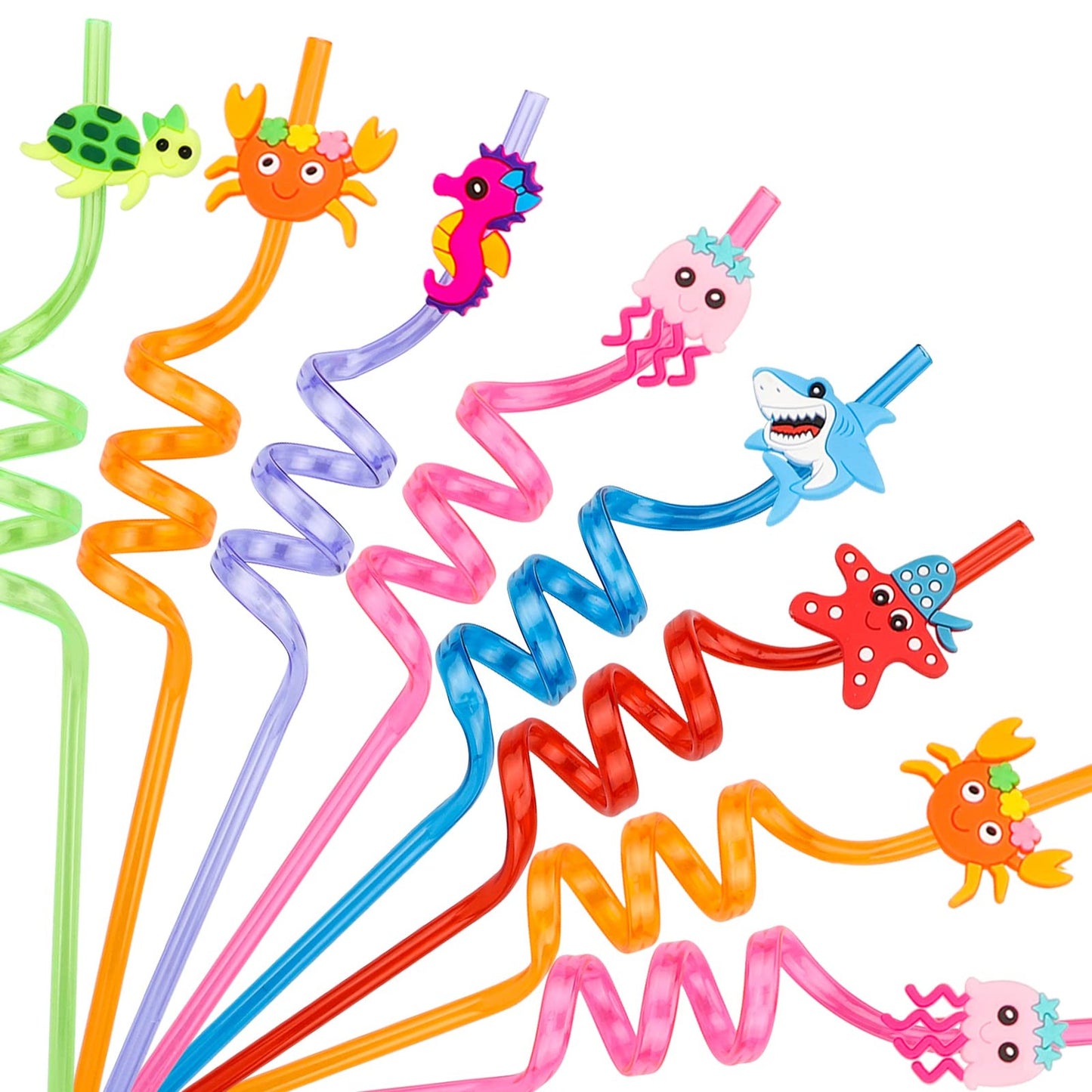 SeaSip Ocean Straws - 24 Pack Under the Sea Party Favors for Kids. Reusable Underwater Themed Straws for Boys and Girls. Perfect Ocean Decorations!
