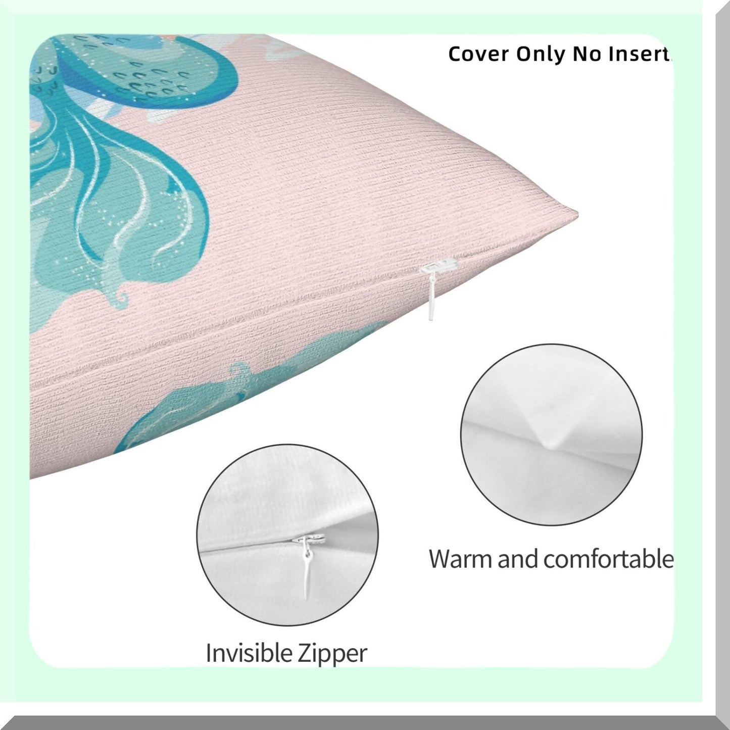 Mermaid Magic Pillowcase - Cozy Throw Pillow Cover for Bedroom, Living Room, Sofa, Couch & Bed - Cute Decorative Square Cushion Case 18x18"