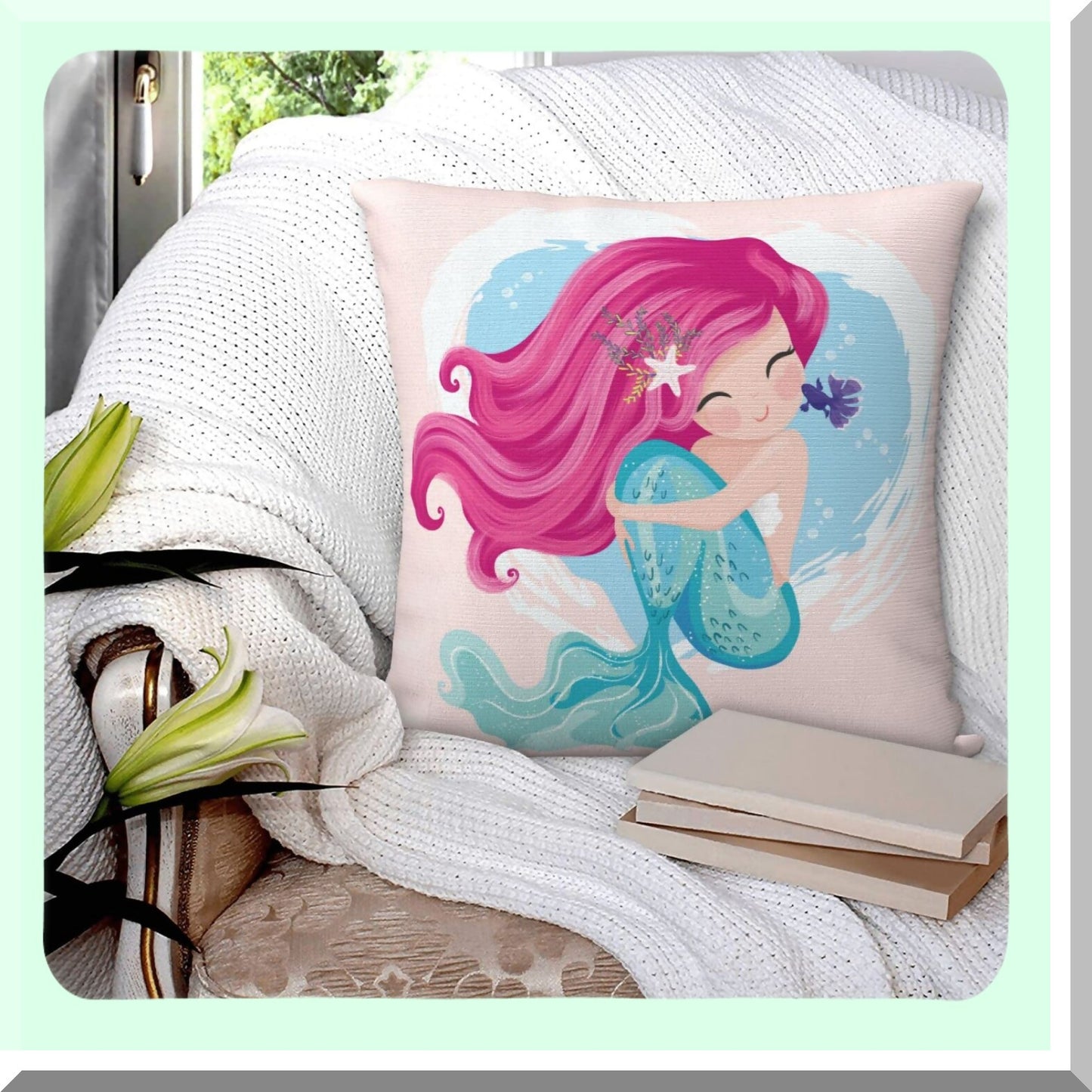 Mermaid Magic Pillowcase - Cozy Throw Pillow Cover for Bedroom, Living Room, Sofa, Couch & Bed - Cute Decorative Square Cushion Case 18x18"