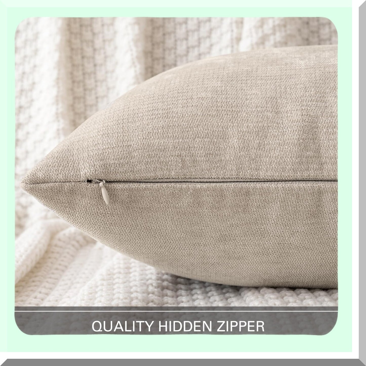 Chenille Farmhouse Pillow Covers - Set of 2 Beige 18x18 Inch Soft Cushion Throw Pillows for Spring Home Decor in Living Room or Bedroom