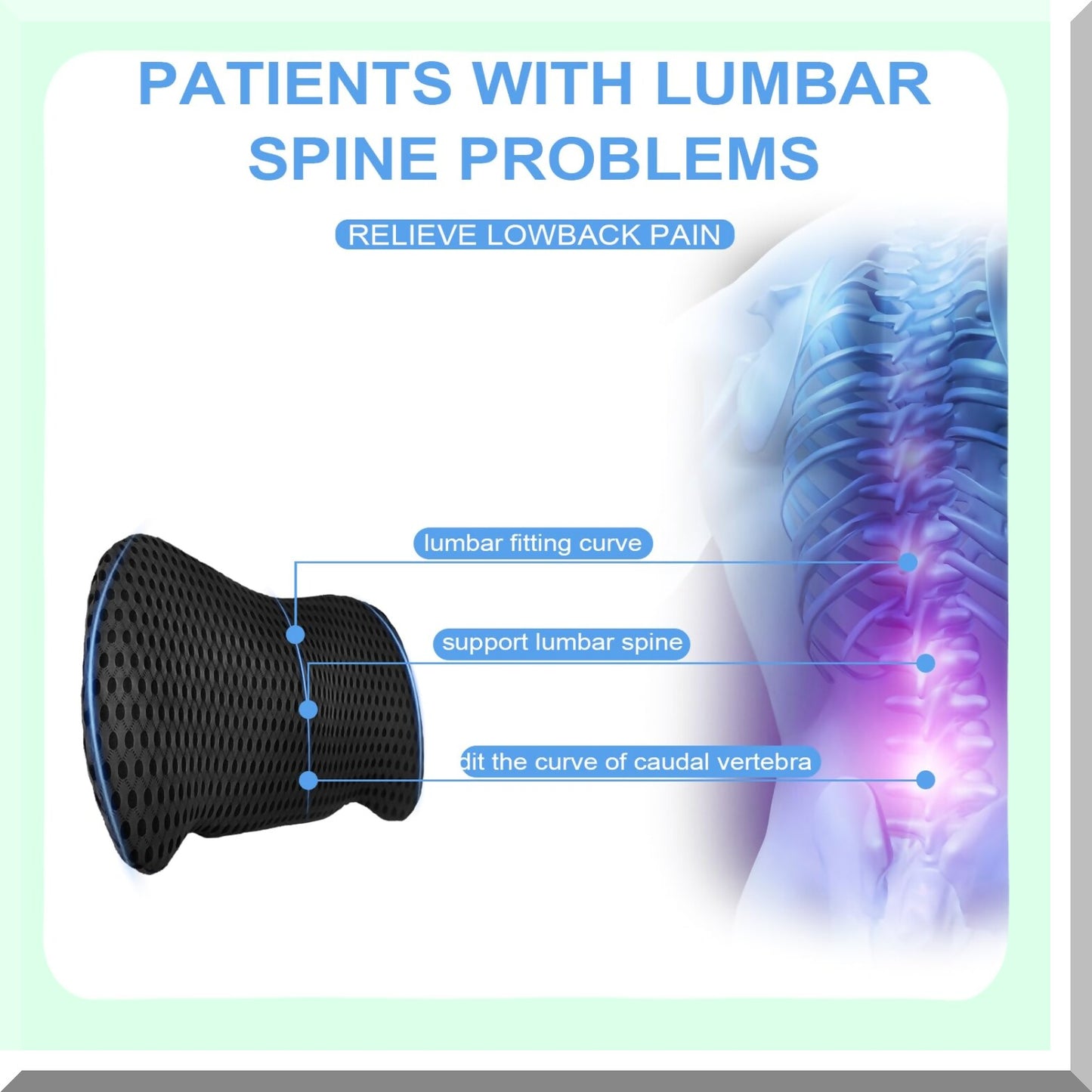 ErgoFoam Lumbar Support Pillow - Memory Foam Back Pain Relief Cushion for Car Seats, Office Chairs, Gaming Consoles, Sofas, Recliners, Beds - Black