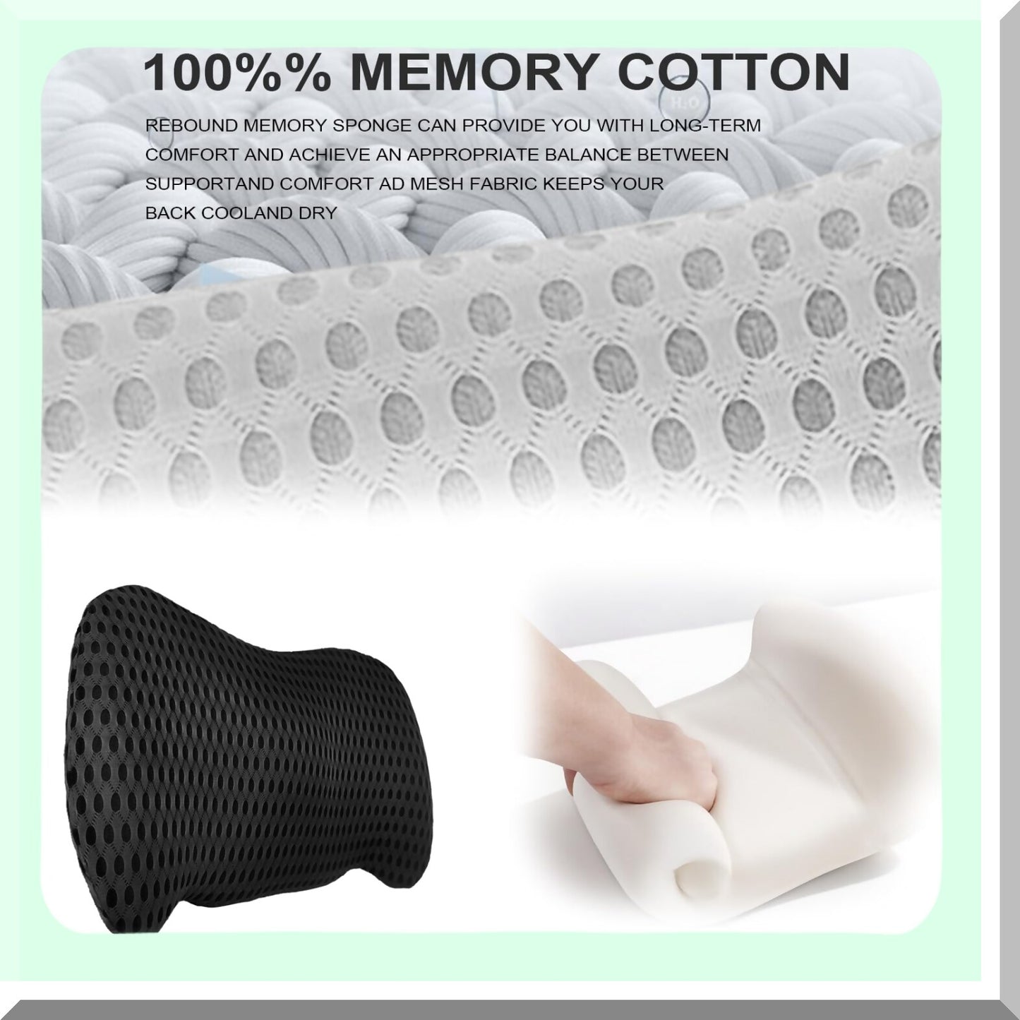 ErgoFoam Lumbar Support Pillow - Memory Foam Back Pain Relief Cushion for Car Seats, Office Chairs, Gaming Consoles, Sofas, Recliners, Beds - Black