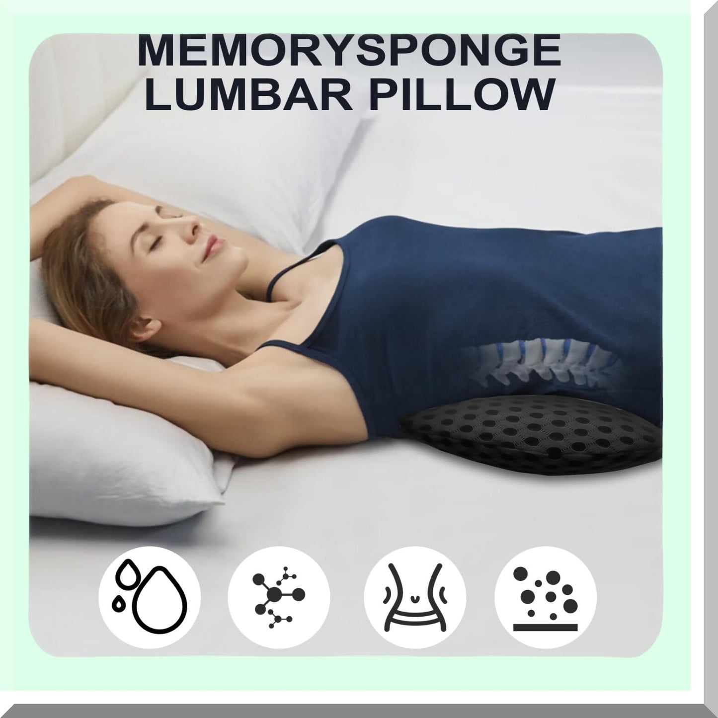 ErgoFoam Lumbar Support Pillow - Memory Foam Back Pain Relief Cushion for Car Seats, Office Chairs, Gaming Consoles, Sofas, Recliners, Beds - Black