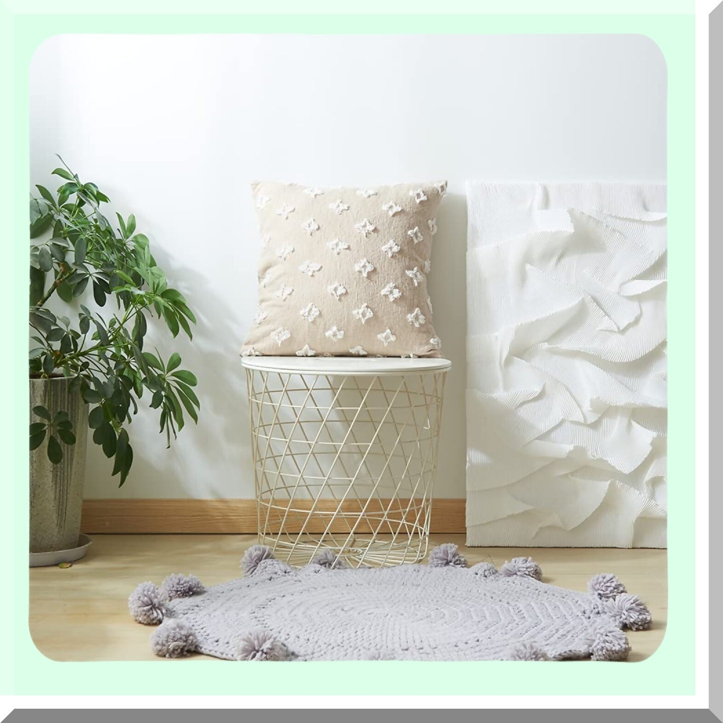 Rhombic Jacquard Throw Pillow Set - Soft Square Cushion Covers for Couch, Sofa, Bed - Beige Living Room Decor - 2 Pack Insert Included