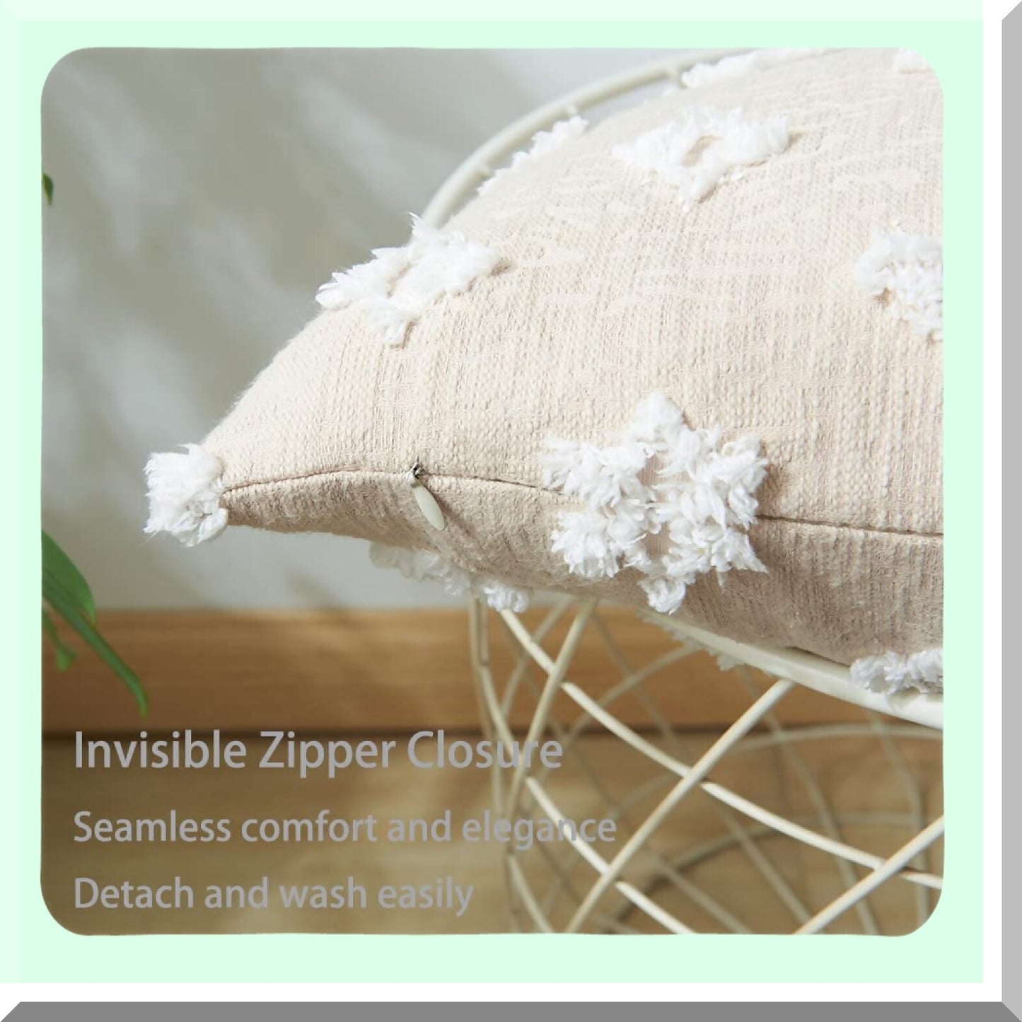 Rhombic Jacquard Throw Pillow Set - Soft Square Cushion Covers for Couch, Sofa, Bed - Beige Living Room Decor - 2 Pack Insert Included