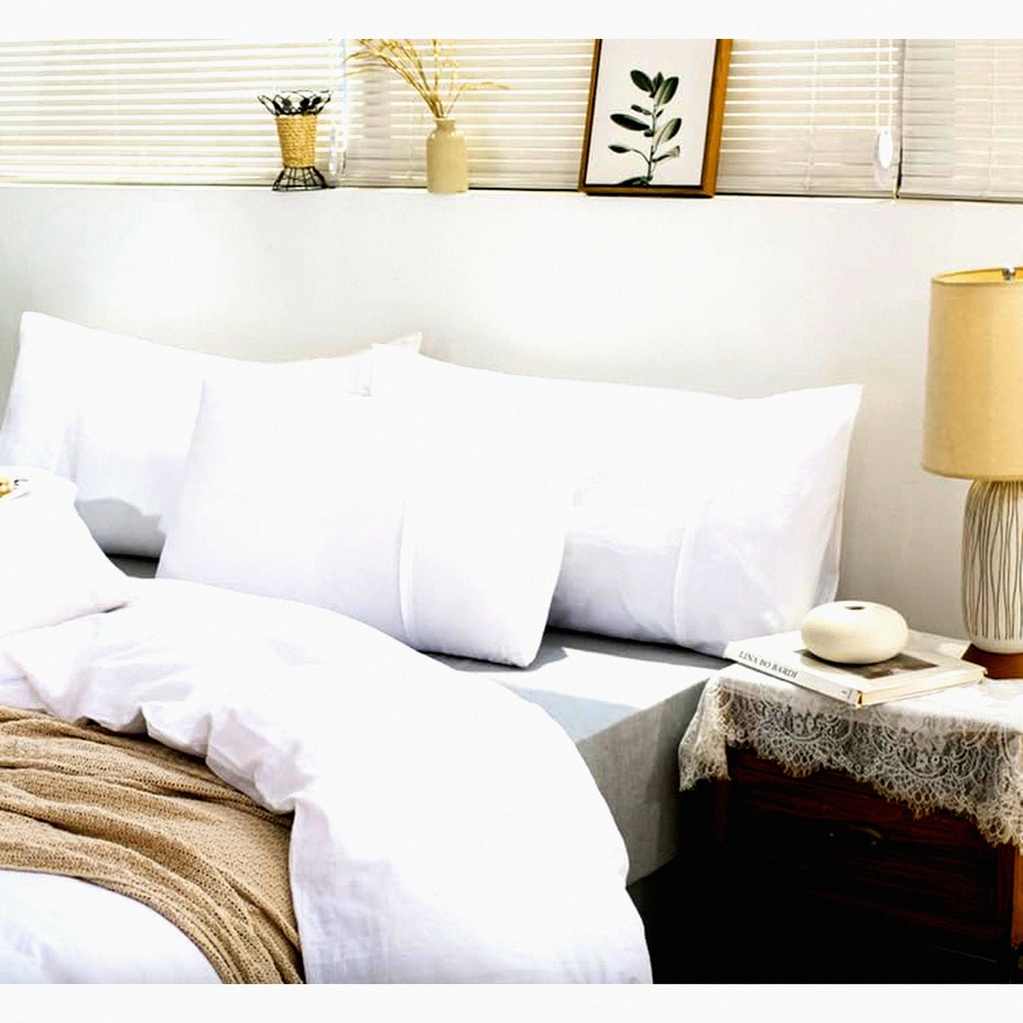 Natural Linen Queen Pillowcase Set - Soft Breathable Standard Pillow Covers - Washed Solid Color Bed Pillow Cases - Flax White Queen Size - Set of 2