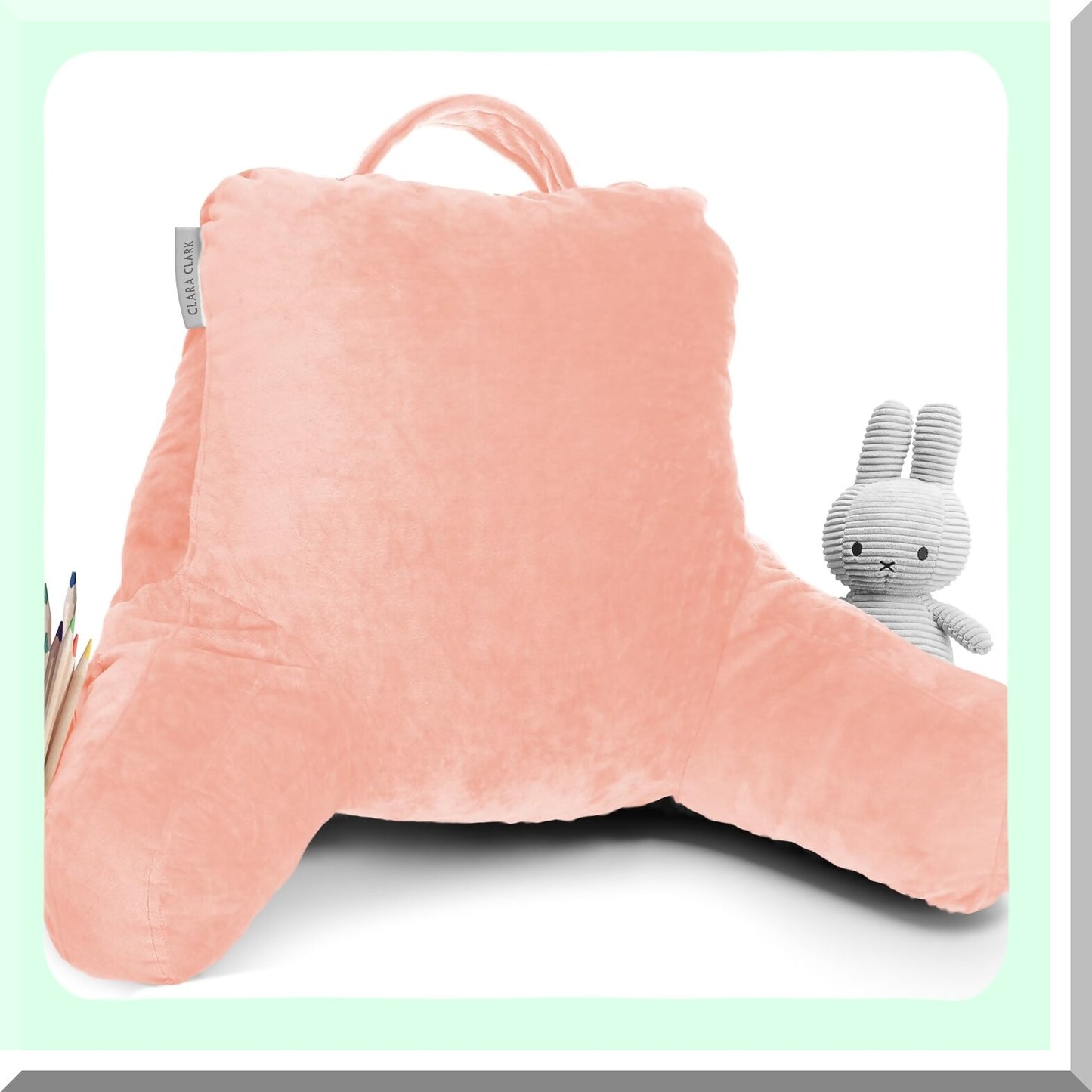 MemoryFoam Kids Reading Pillow - Small Back Support Pillow for Bed - Peach Gaming Pillow with Arms and Pockets - Sitting Up Pillow for Kids